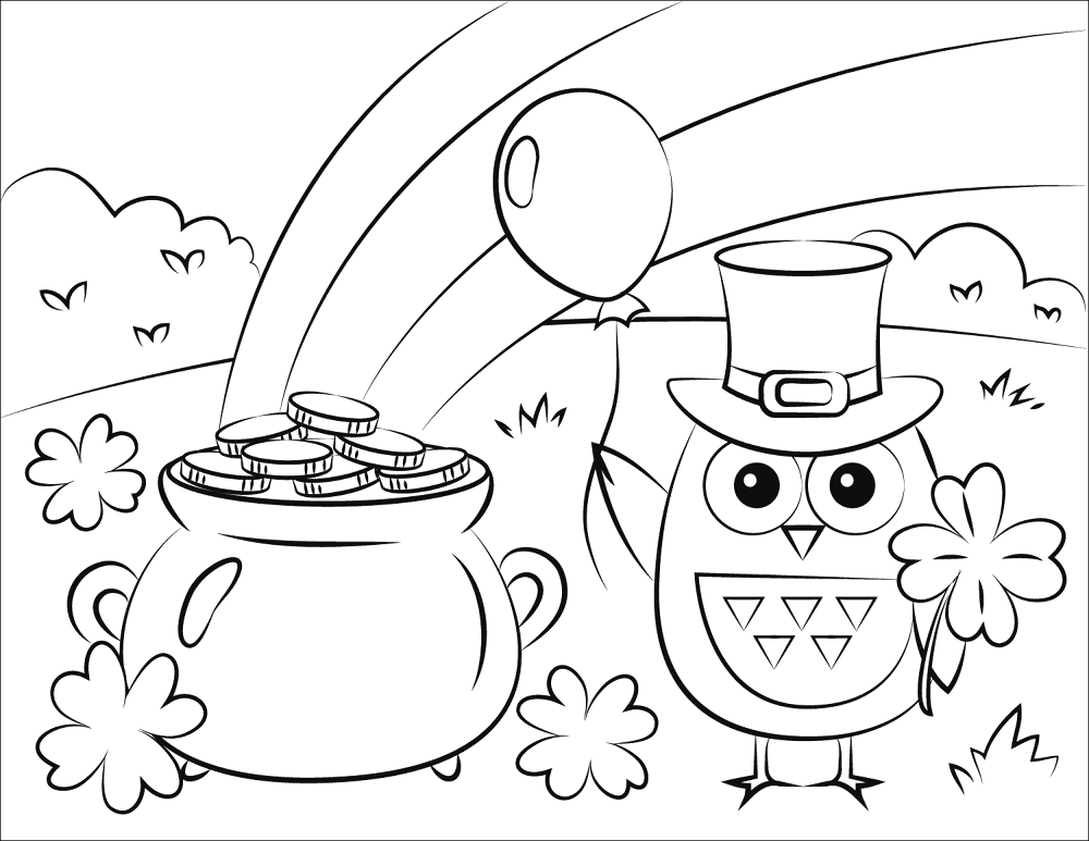 Pot Of Gold And St Patricks Day Owl Coloring Page Md Coloring Page — Free Printable — free printable coloring page