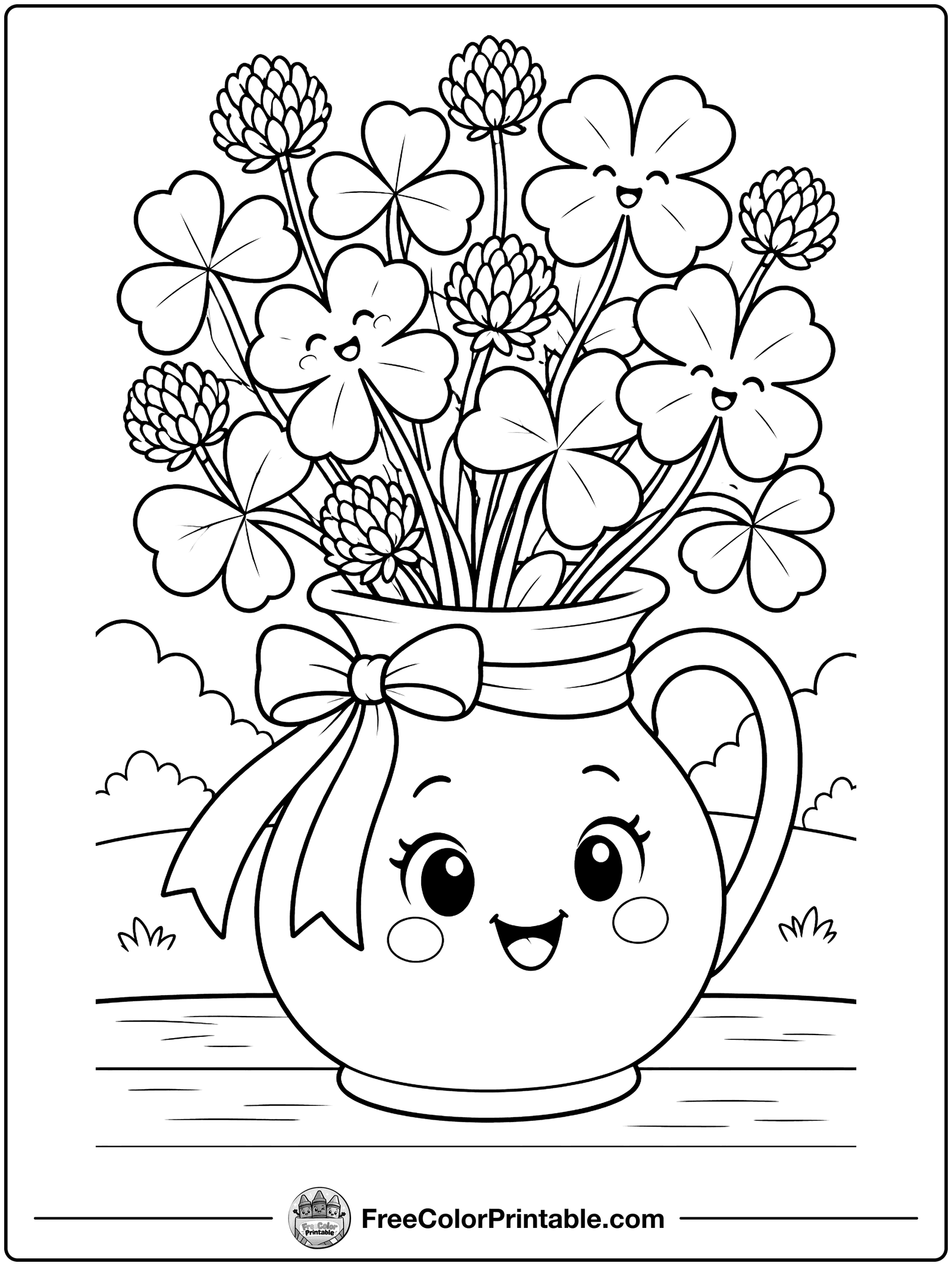 Clover Bouquet in a Jug Coloring Page — free color printable