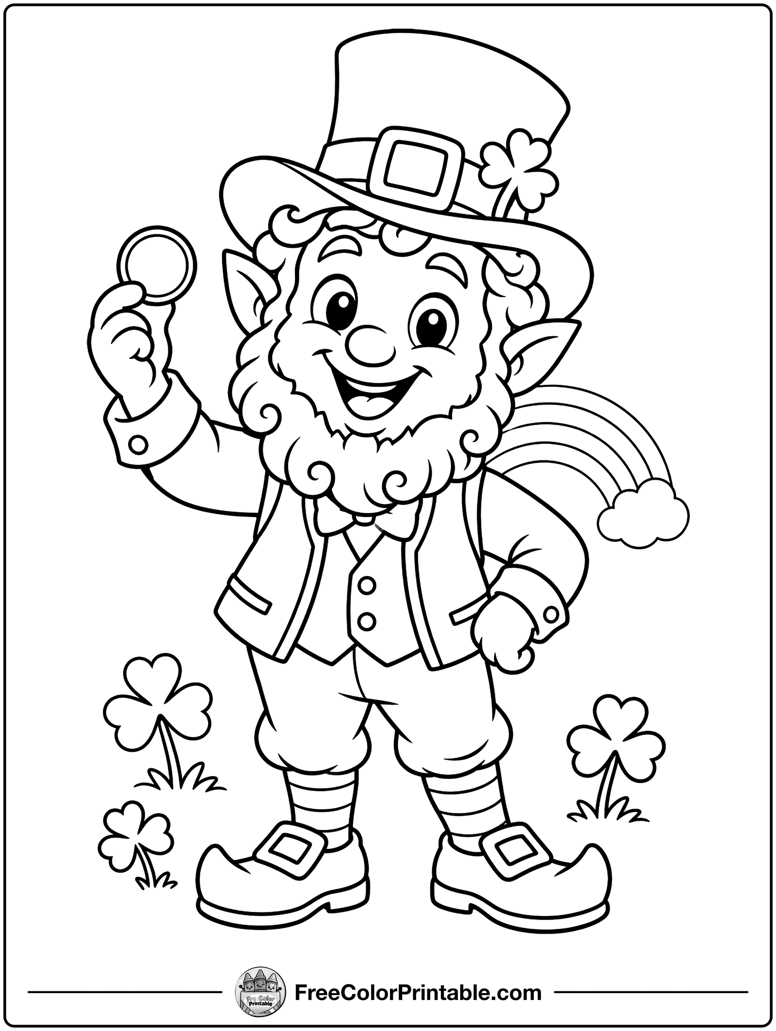 Friendly Little Leprechaun Coloring Page — free color printable
