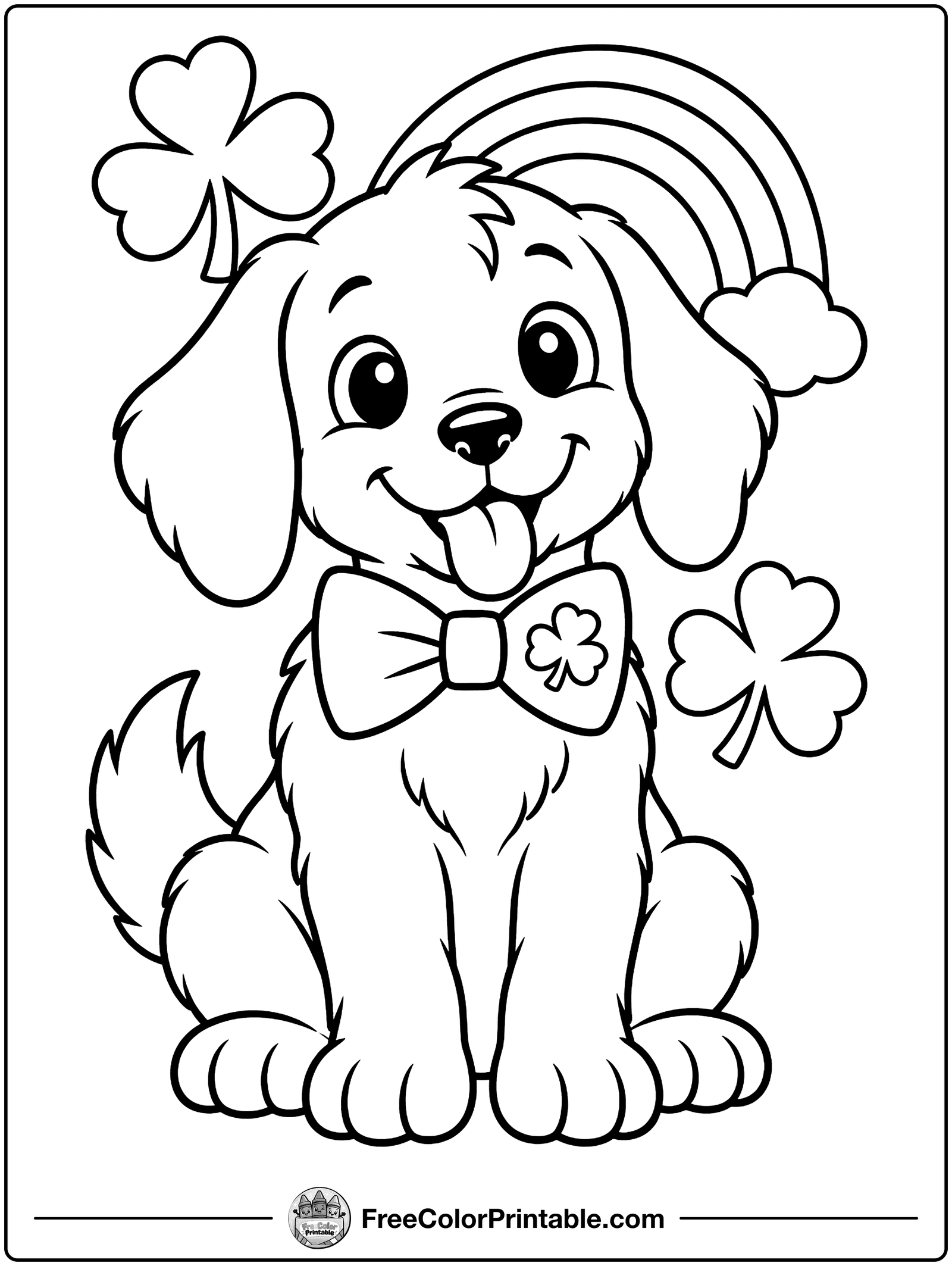 Green Bow Tie Puppy Coloring Page — free color printable