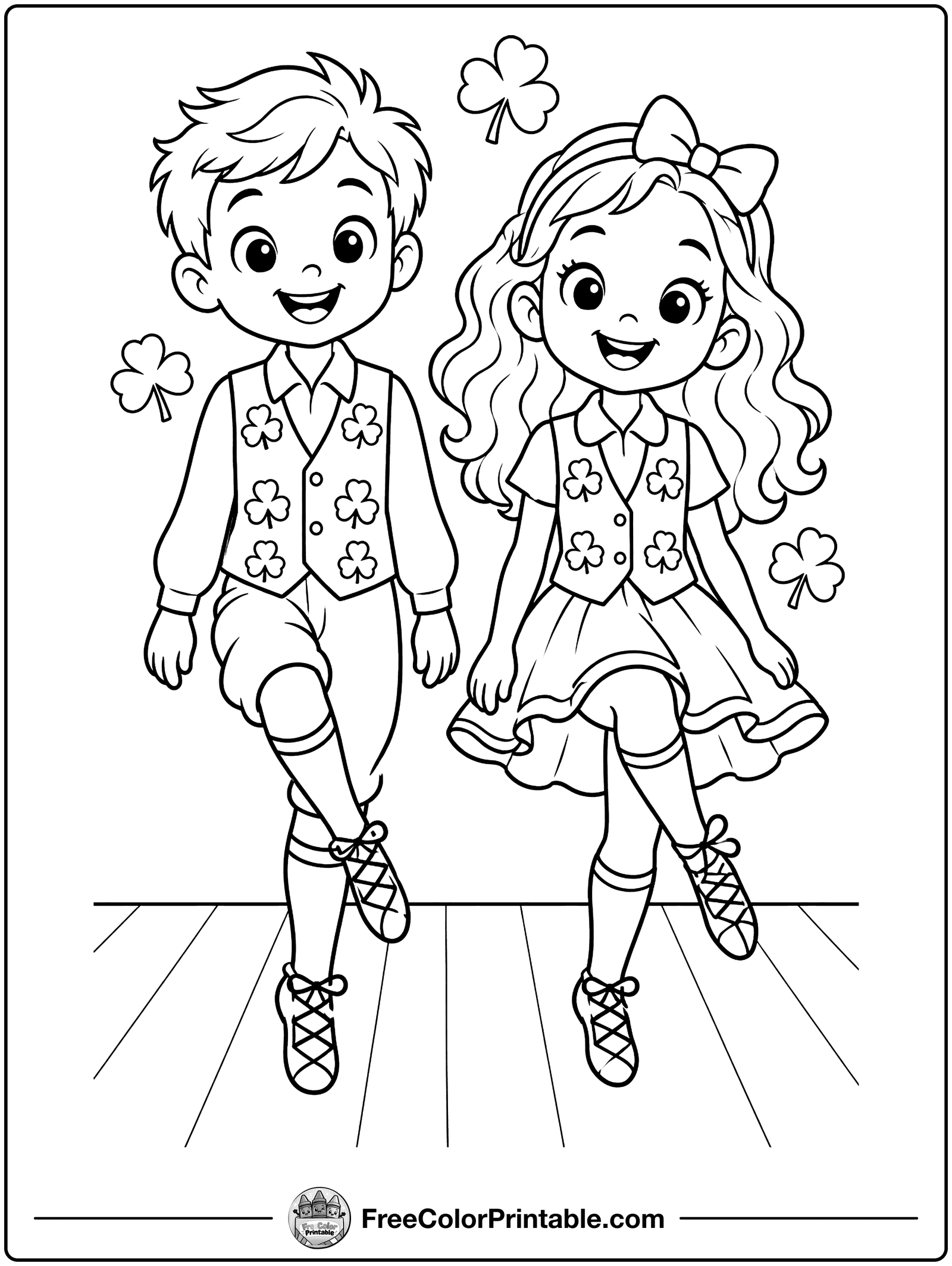 Kids Dancing a Jig Coloring Page — free color printable
