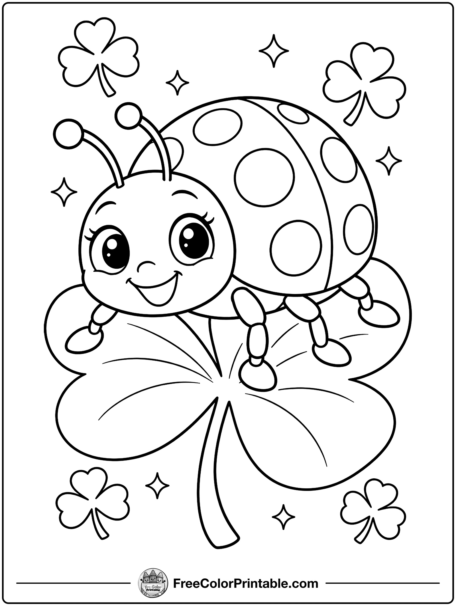 Ladybug on a Shamrock Coloring Page — free color printable