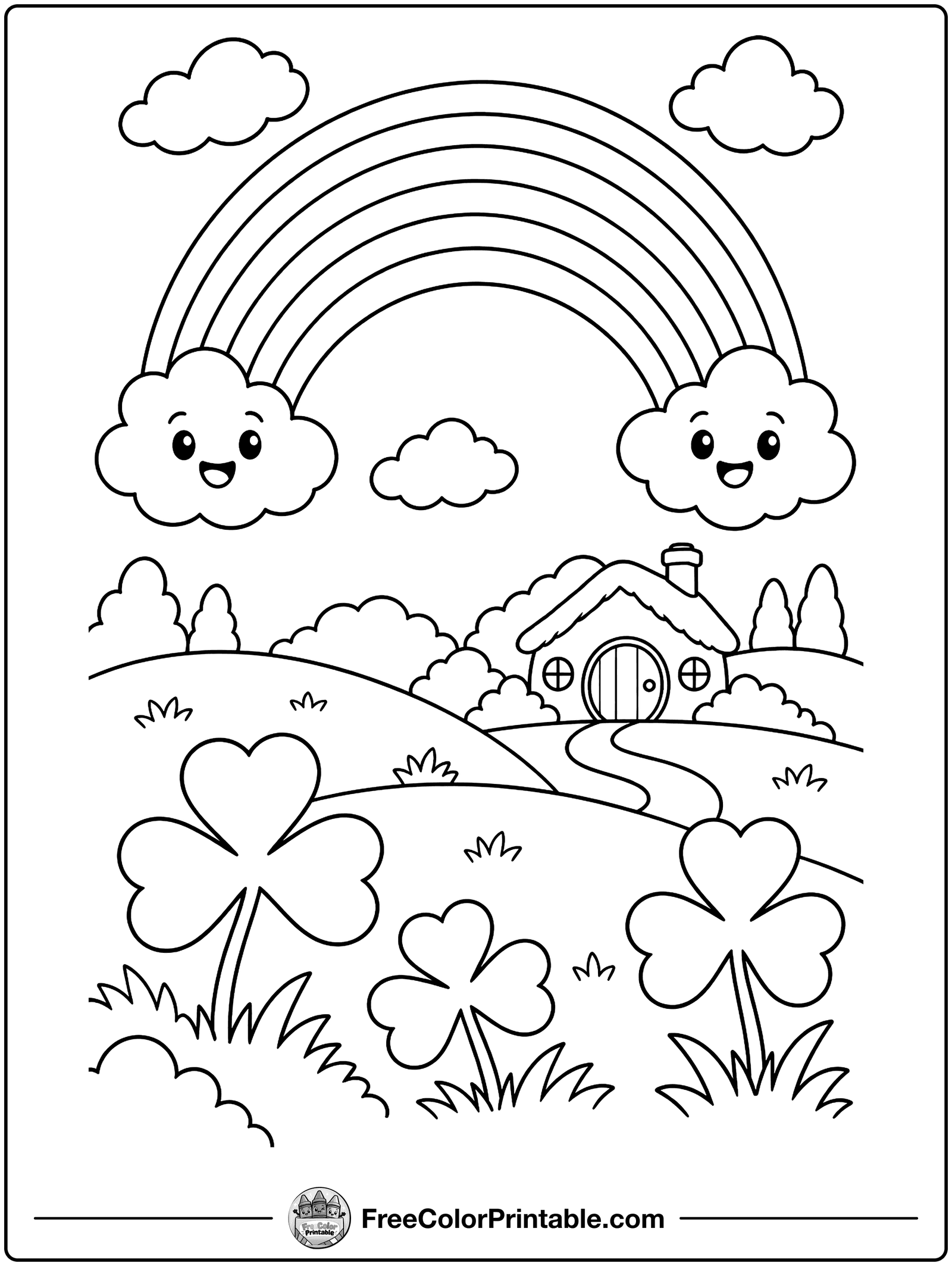 Rainbow Over Shamrock Hills Coloring Page — free color printable