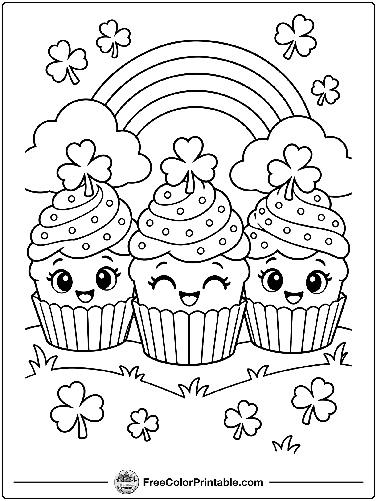 Shamrock Cupcakes Coloring Page — free color printable
