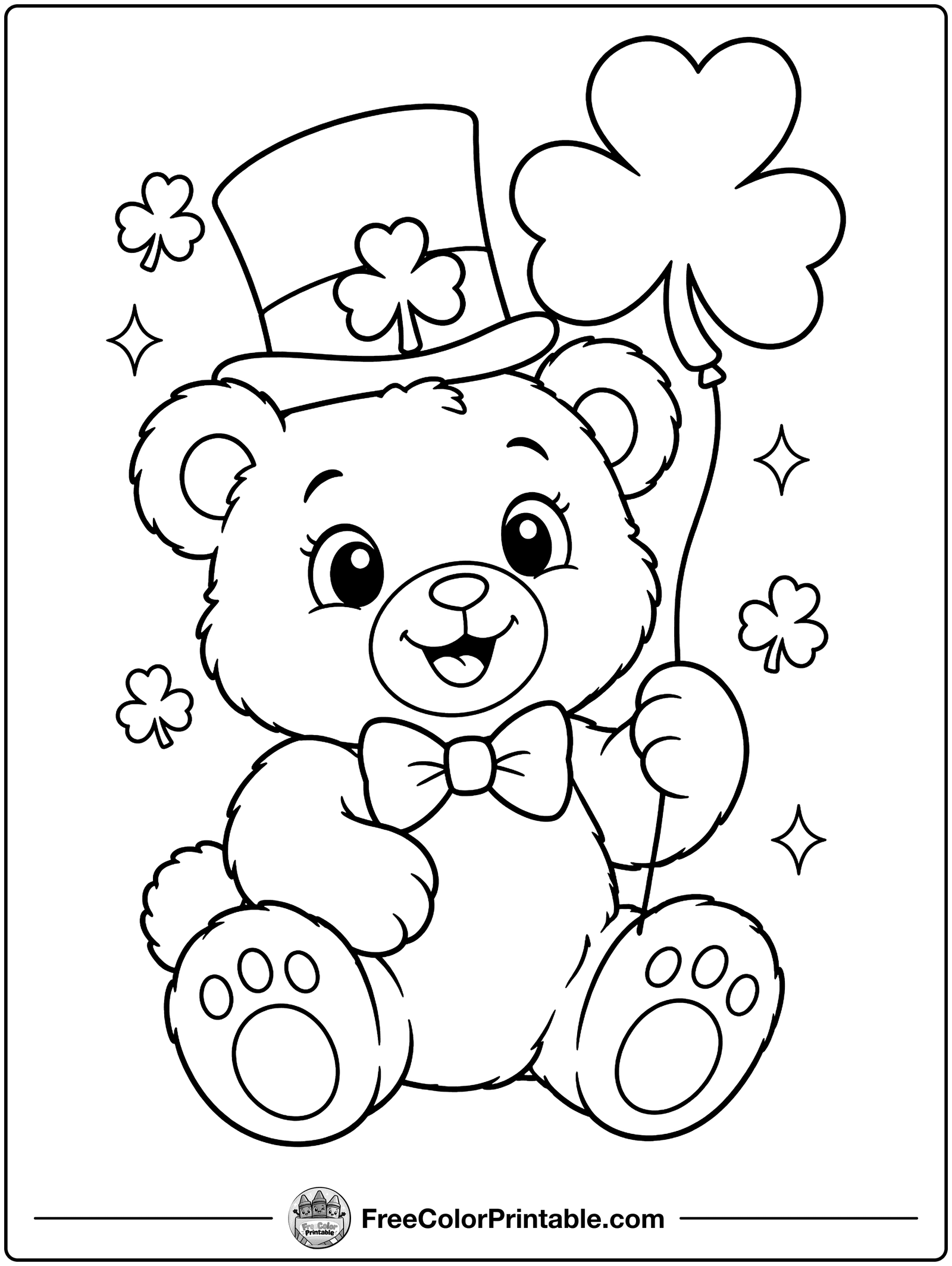 Teddy Bear in a Green Hat Coloring Page — free color printable
