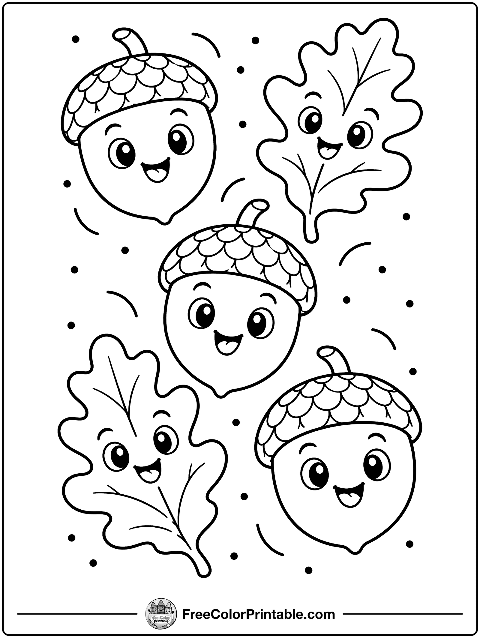 Acorns and Oak Leaves Coloring Page — free color printable