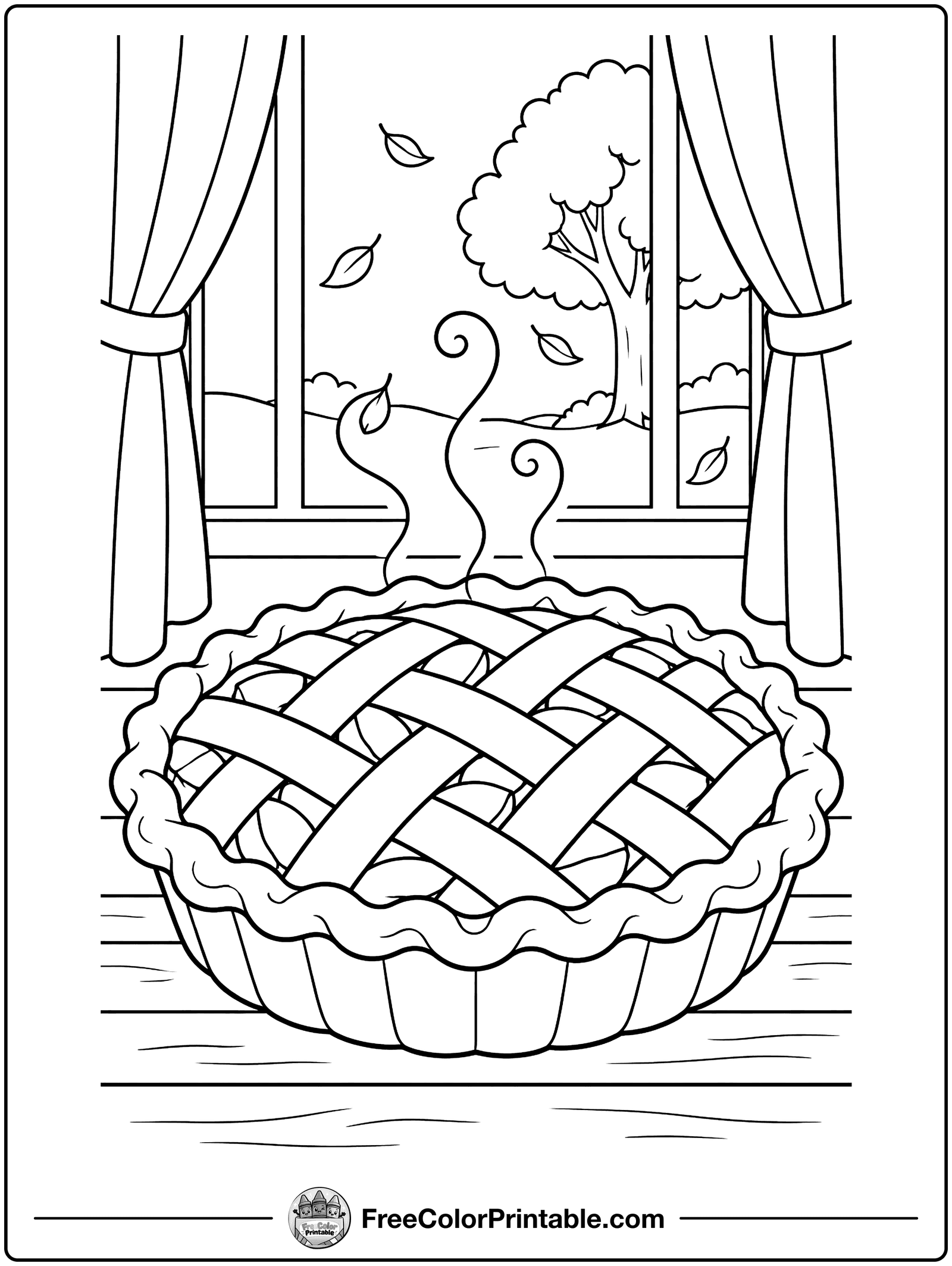 Apple Pie on the Windowsill Coloring Page — free color printable