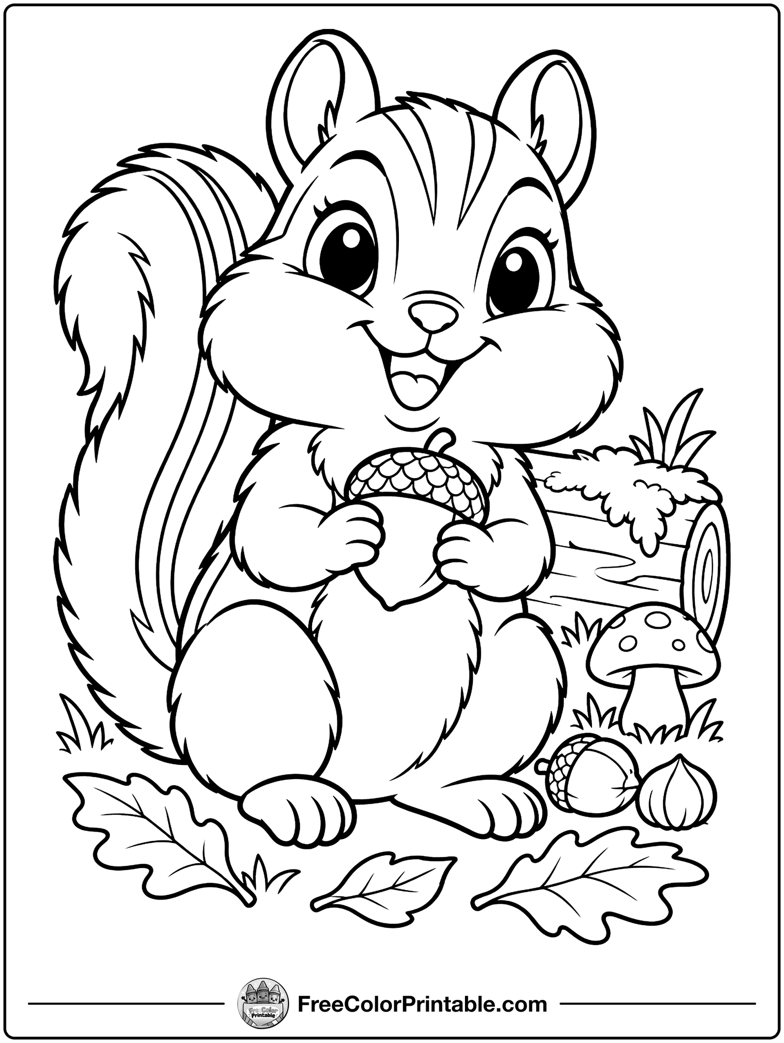 Chipmunk Gathering Nuts Coloring Page — free color printable from FreeColorPrintable