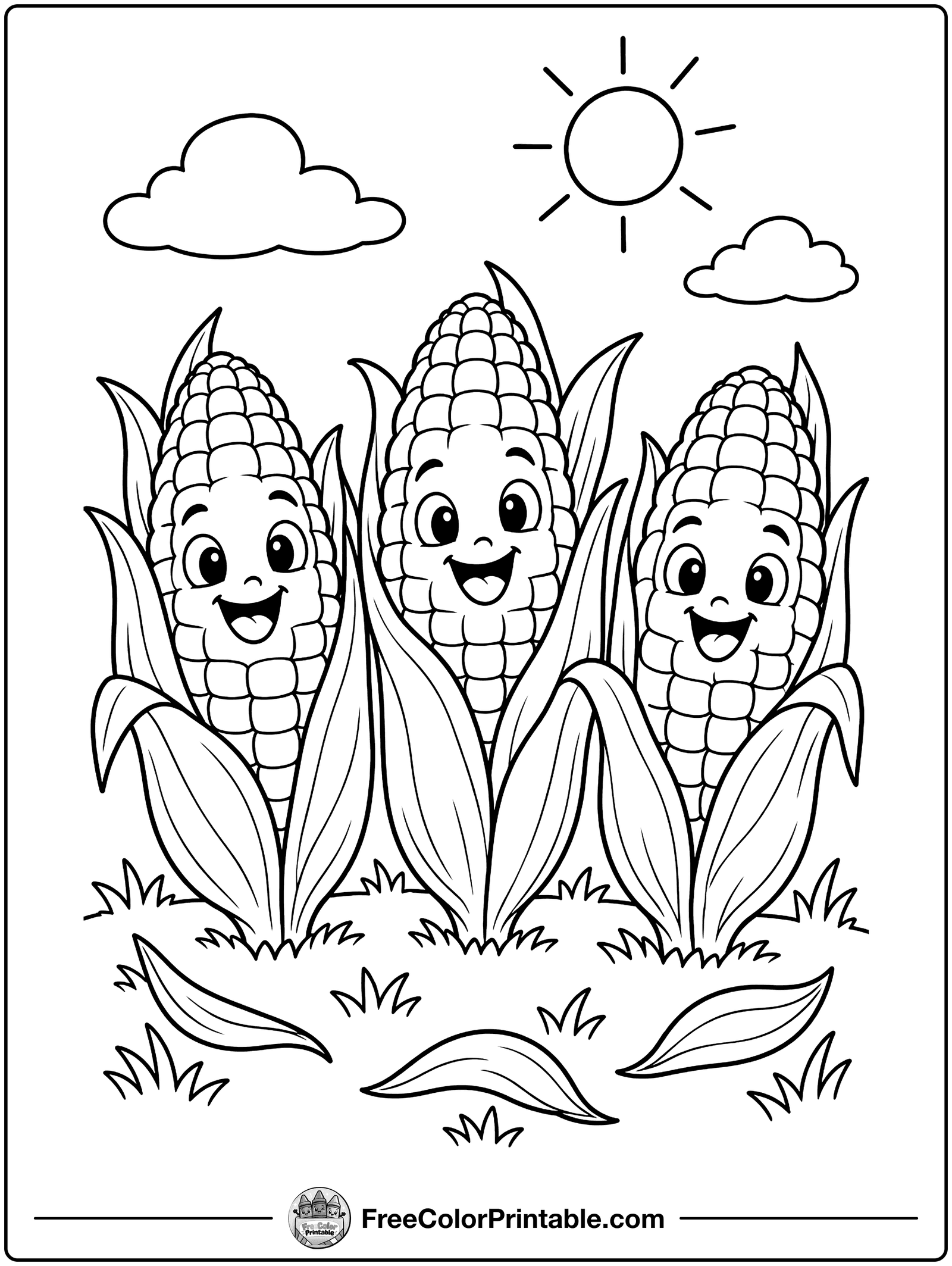 Corn Cob Friends Coloring Page — free color printable