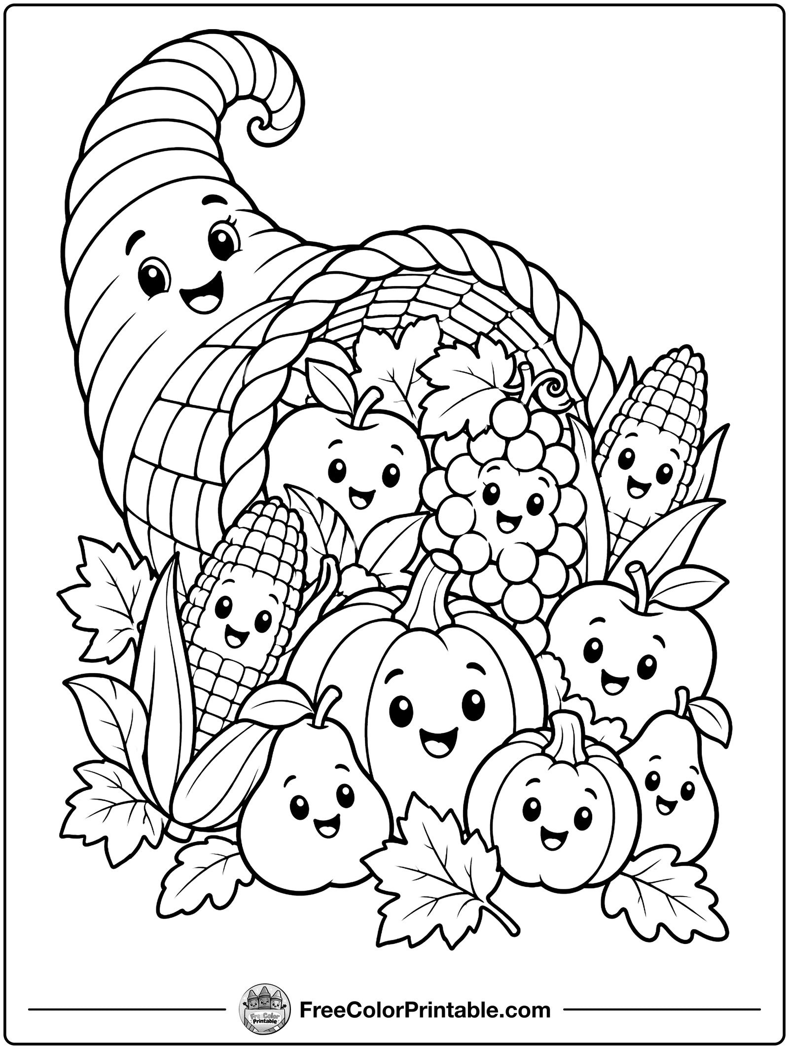 Cornucopia Harvest Basket Coloring Page — free color printable