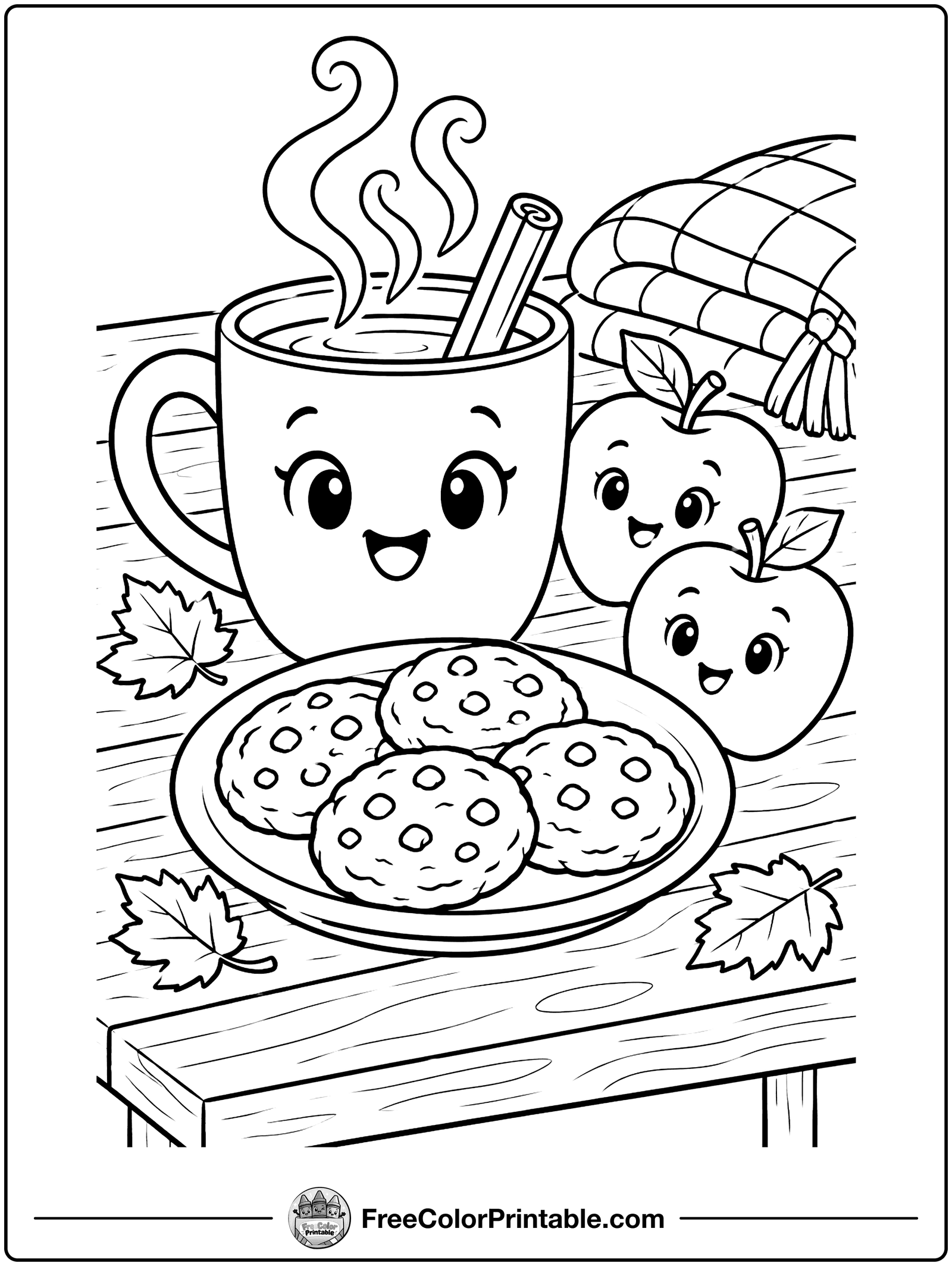 Cozy Cider and Cookies Coloring Page — free color printable