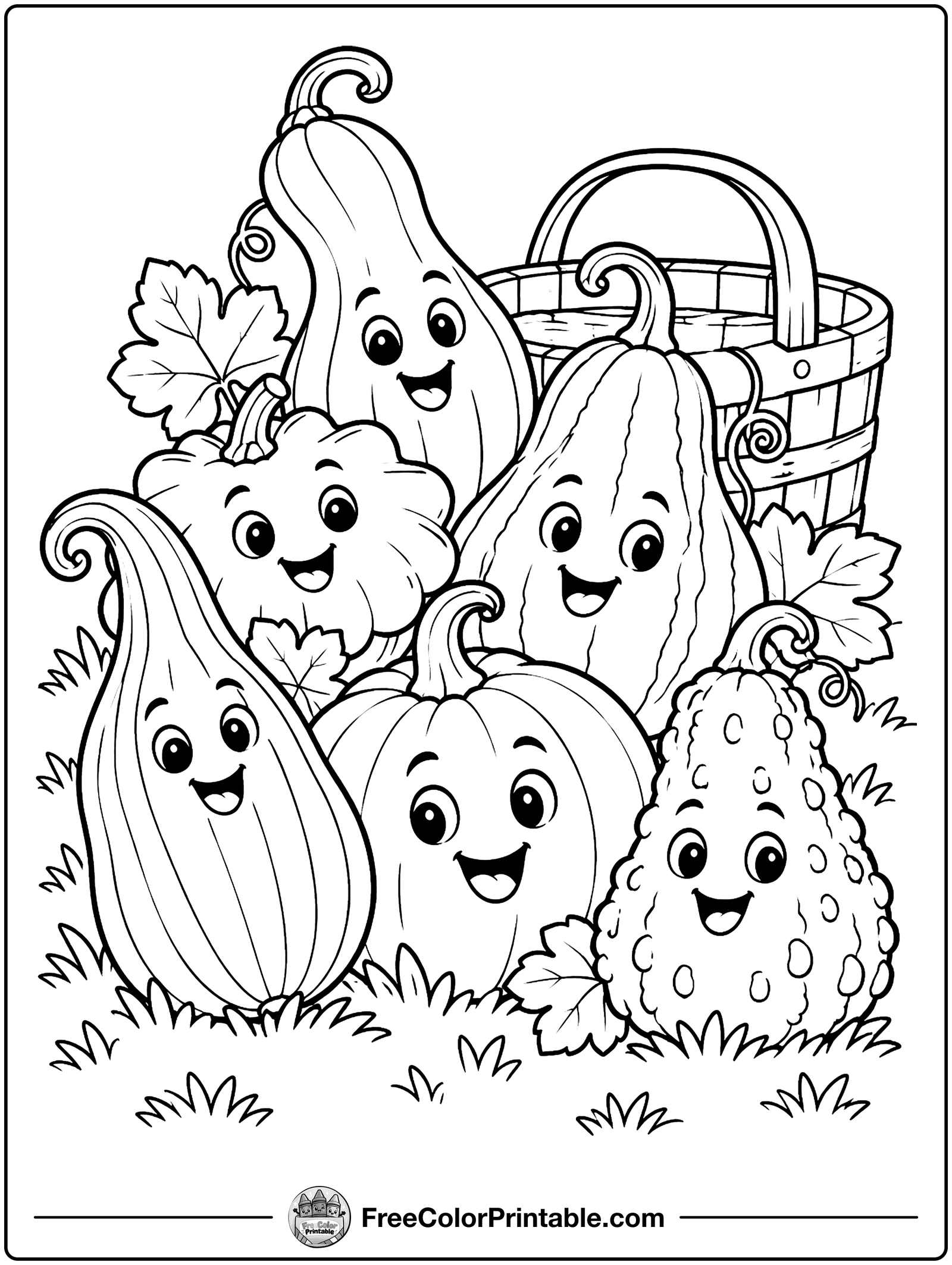 Gourds and Squash Coloring Page — free color printable