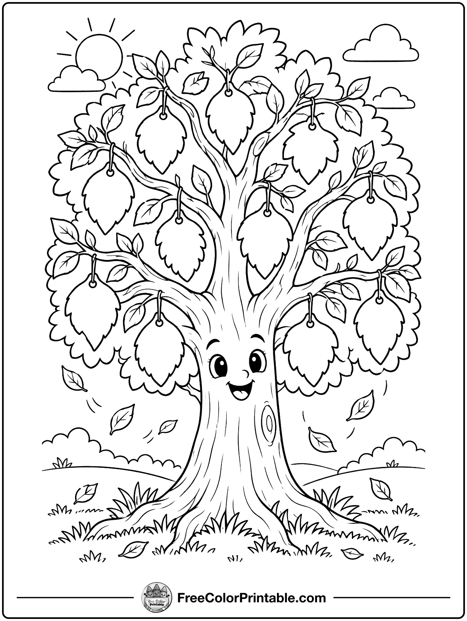 Gratitude Tree Coloring Page — free color printable