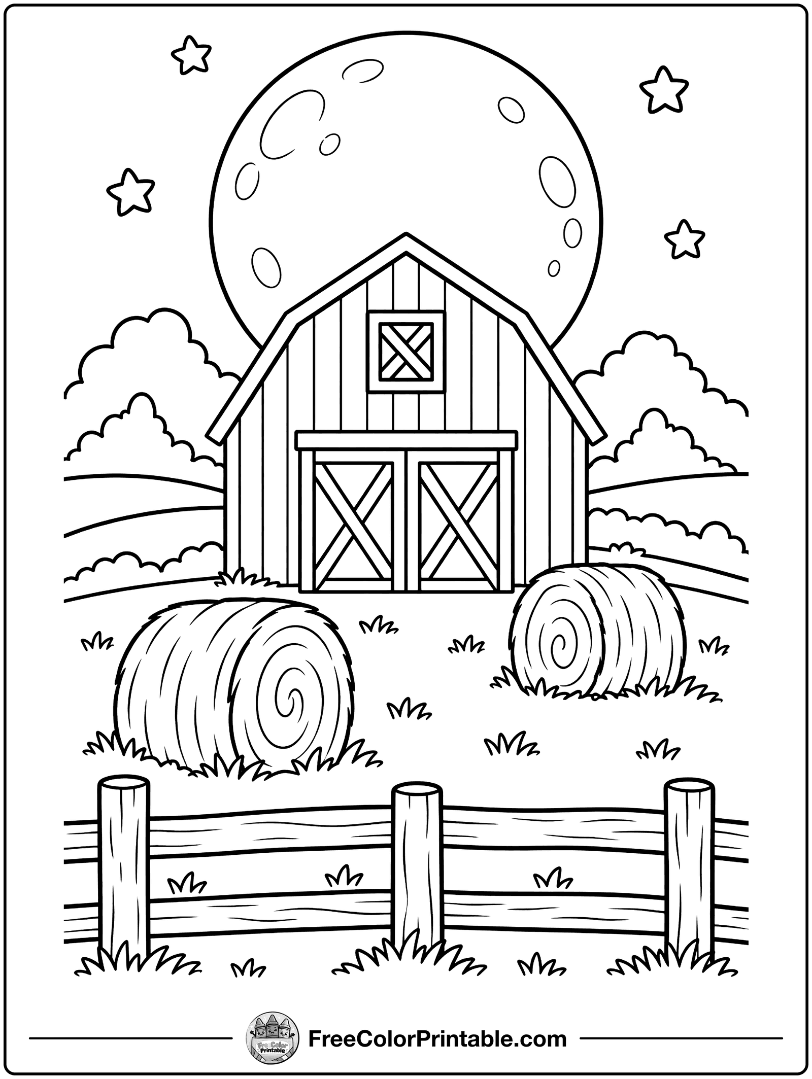 Harvest Moon Over the Barn Coloring Page — free color printable