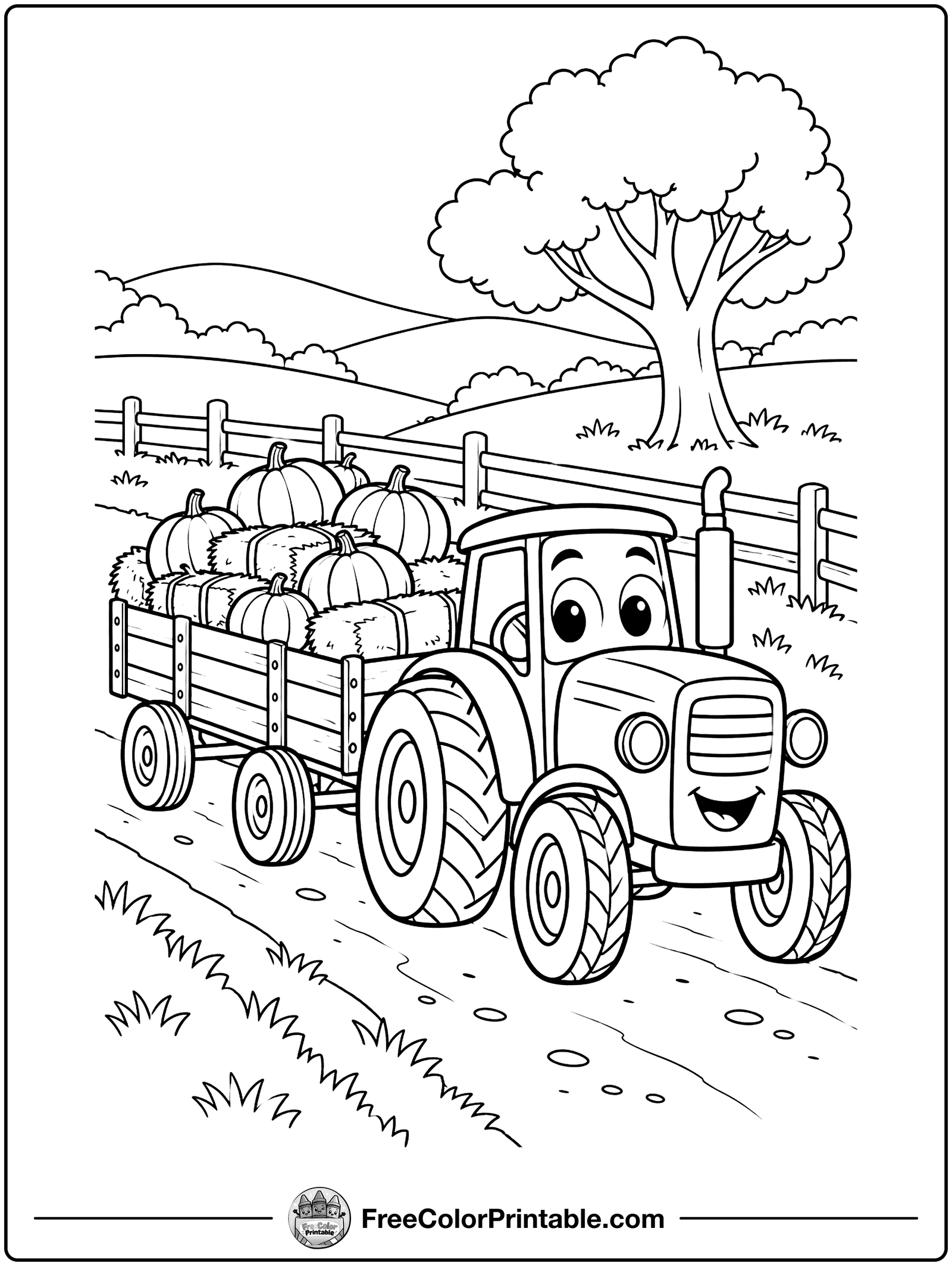 Hayride Wagon Full of Pumpkins Coloring Page — free color printable