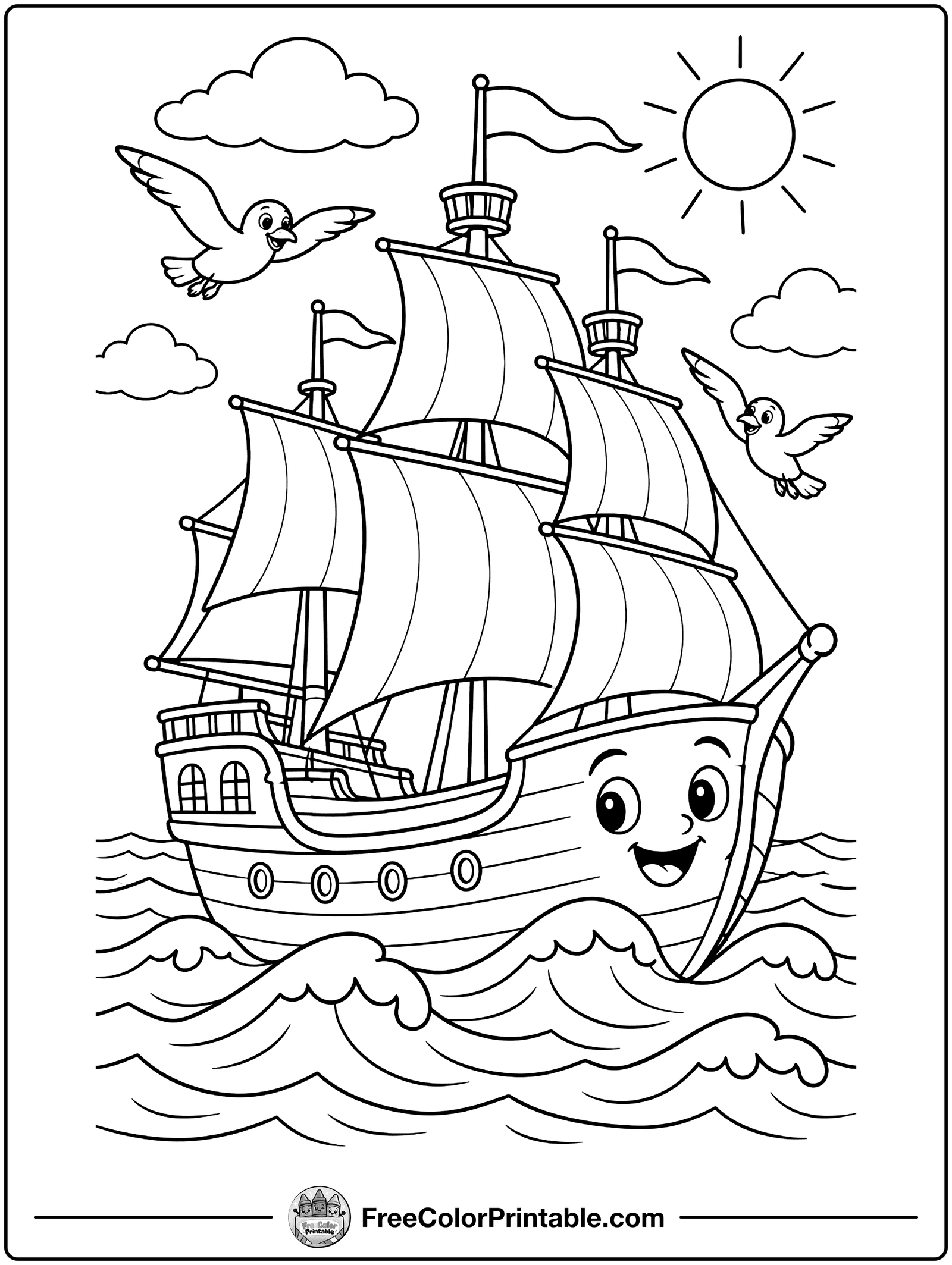 Mayflower Ship Sailing Coloring Page — free color printable