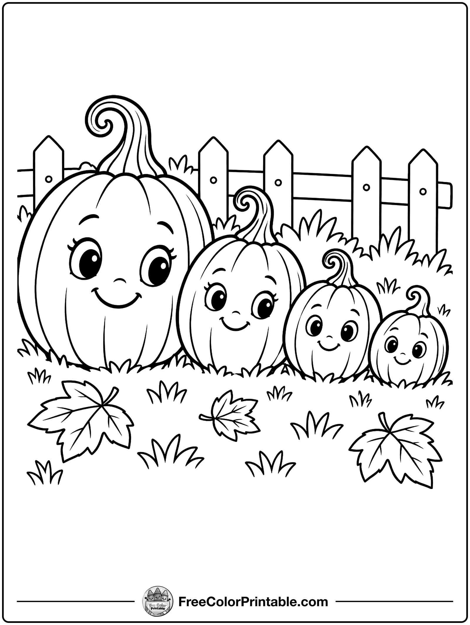 Happy Pumpkin Family Coloring Page — free color printable