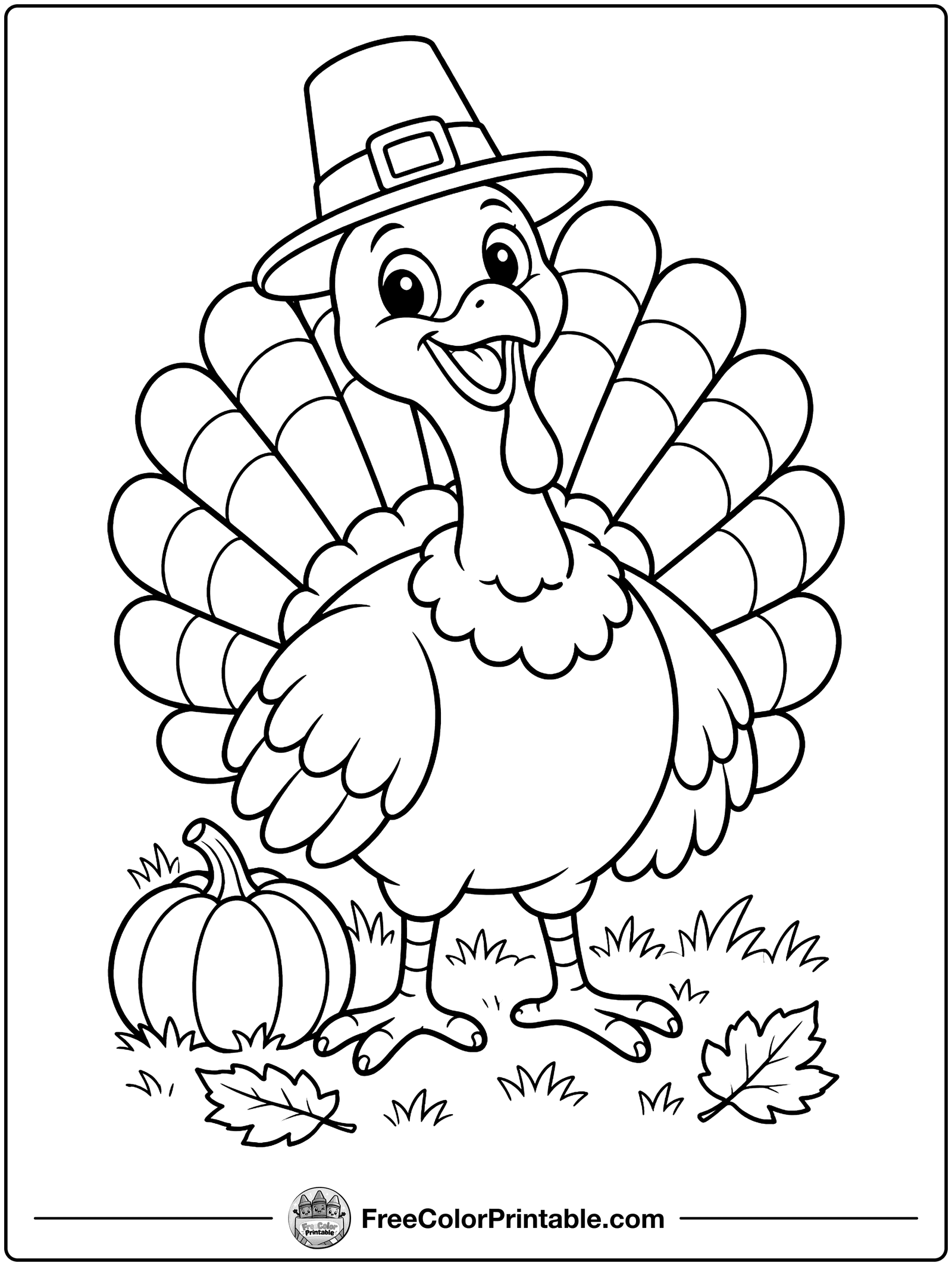 Turkey in a Pilgrim Hat Coloring Page — free color printable