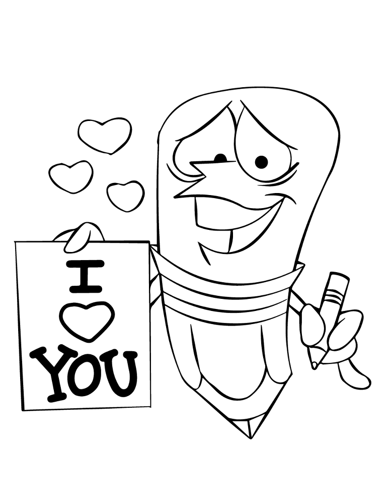 Cartoon Pencil Character Holding An I Love You Sign Coloring Page Md Coloring Page — Free Printable — free printable coloring page