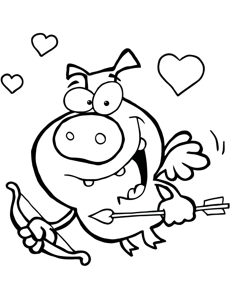 Cupid Pig Flying With Bow And Arrow Coloring Page Md Coloring Page — Free Printable — free printable coloring page