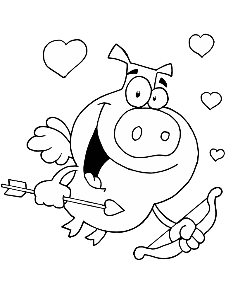 Cupid Pig Flying With Hearts Coloring Page Md Coloring Page — Free Printable — free printable coloring page