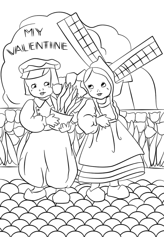 Dutch Vintage Valentine Day Card Coloring Page Md Coloring Page — Free Printable — free printable coloring page