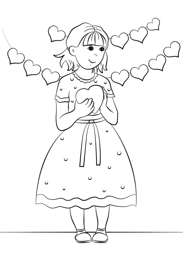 Girl Holding Valentines Card Coloring Page Md Coloring Page — Free Printable — free printable coloring page