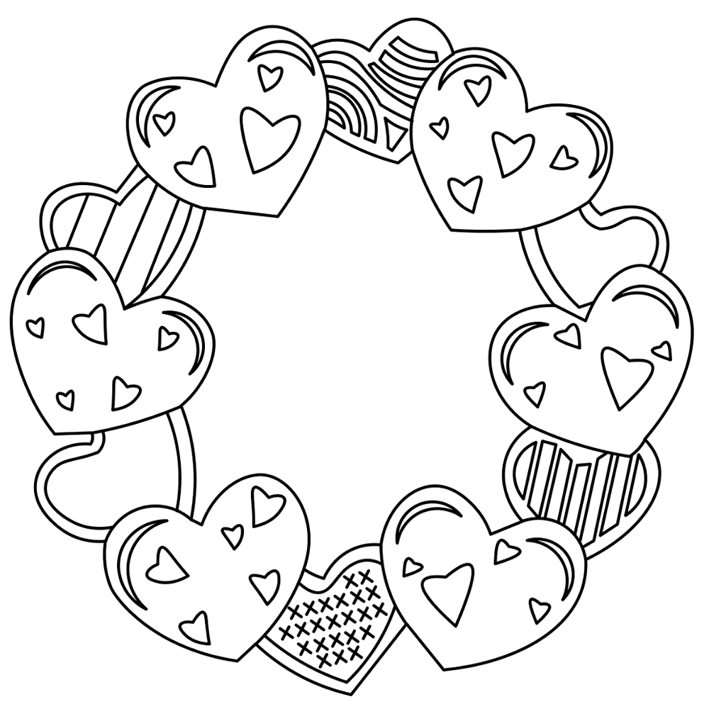 Heart Art Wreath 3 Md Coloring Page — Free Printable — free printable coloring page