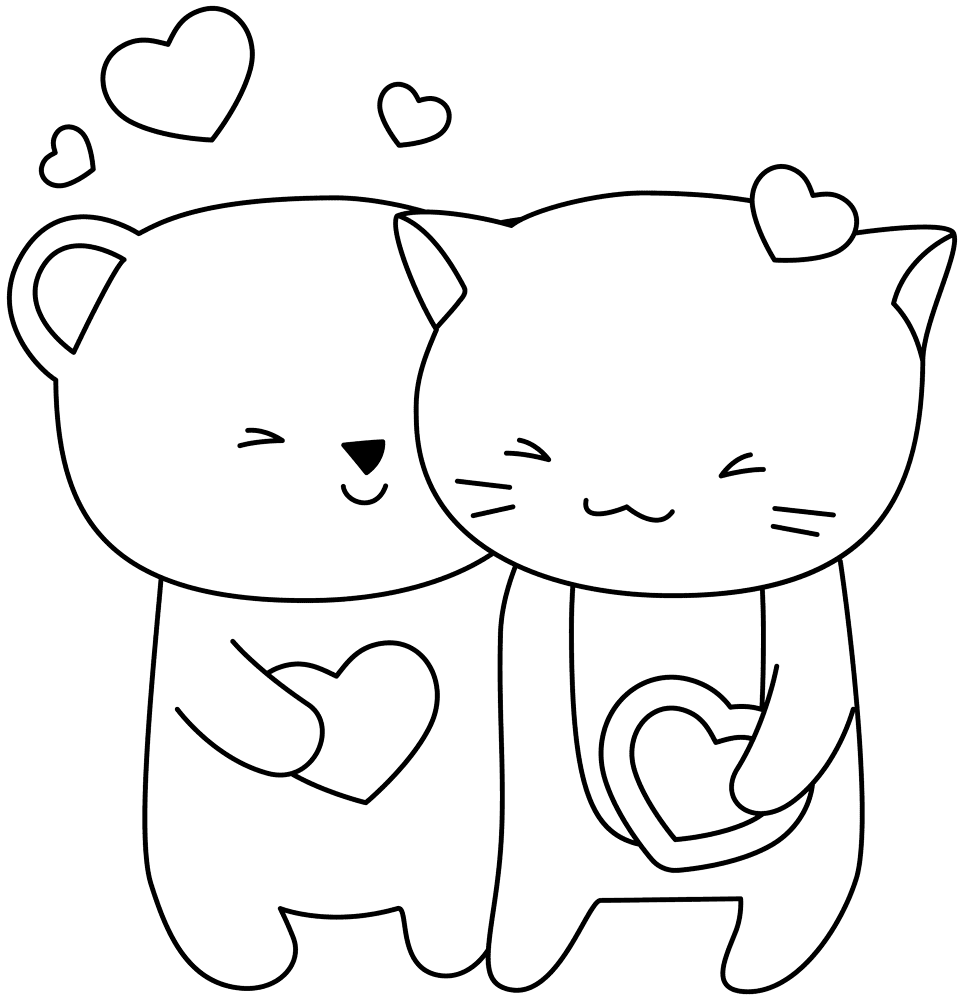 Kawaii Bear Cub And Kitty Coloring Page Md Coloring Page — Free Printable — free printable coloring page