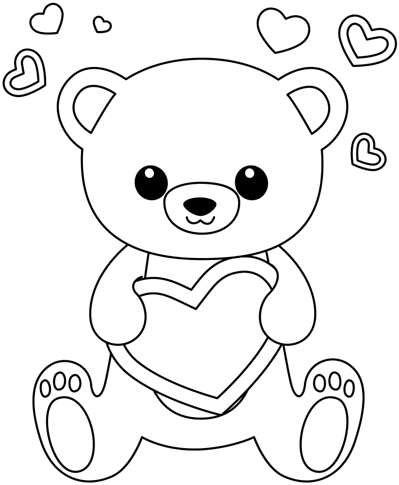 Kawaii Bear With Heart Coloring Page Md Coloring Page — Free Printable — free printable coloring page