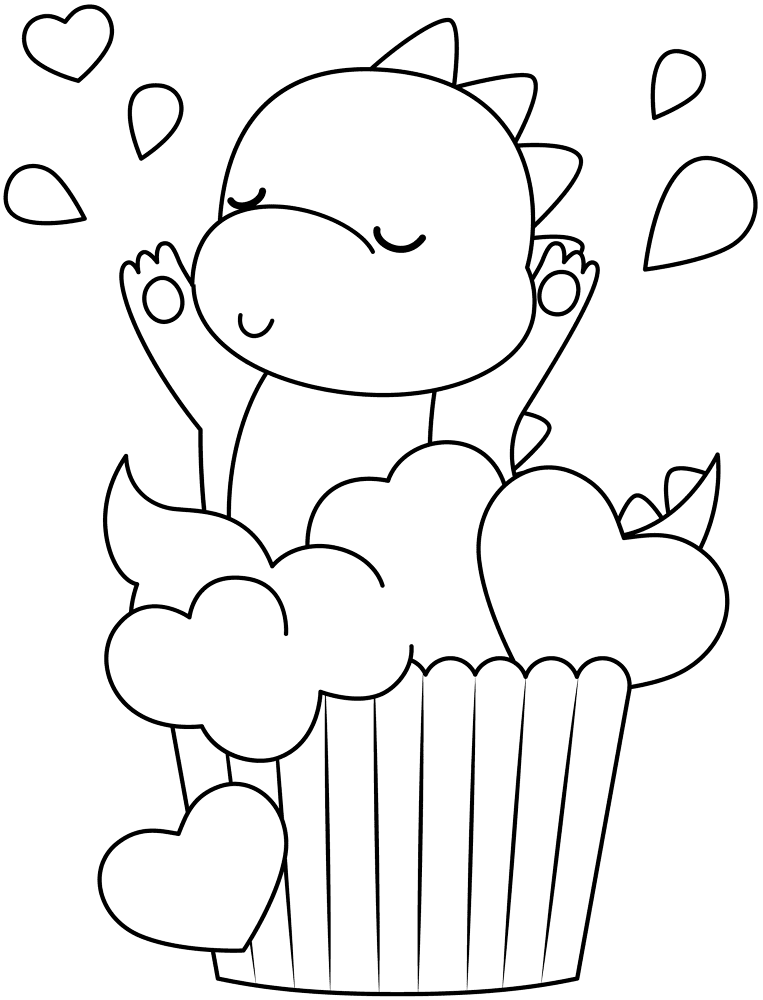 Kawaii Dinosaur In Cupcake Coloring Page Md Coloring Page — Free Printable — free printable coloring page