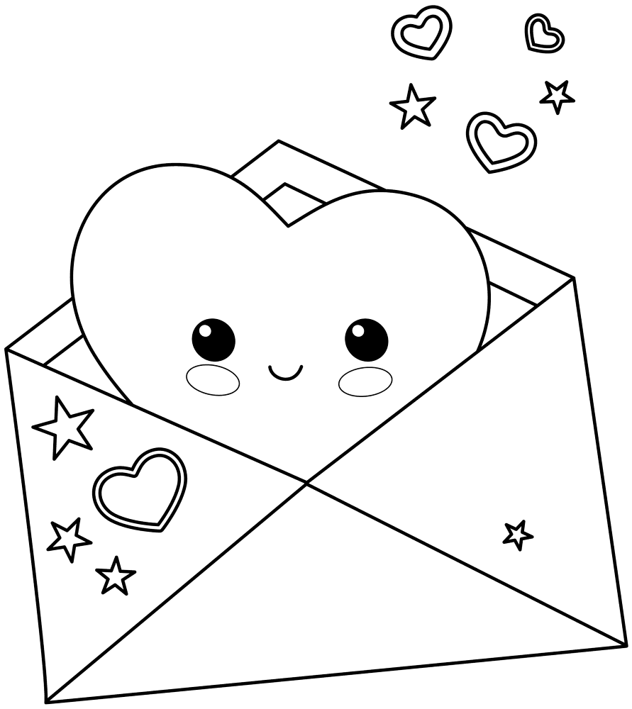 Kawaii Envelope With Postcard Coloring Page Md Coloring Page — Free Printable — free printable coloring page