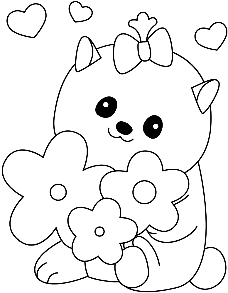 Kawaii Puppy With Flowers Coloring Page Md Coloring Page — Free Printable — free printable coloring page