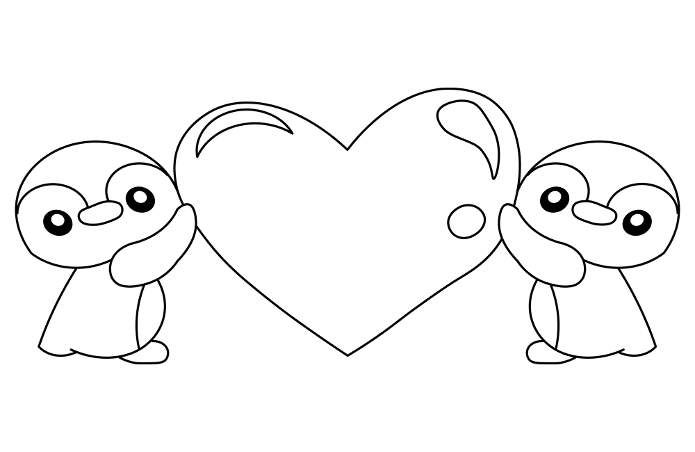 Penguins Holding A Heart Md Coloring Page — Free Printable — free printable coloring page