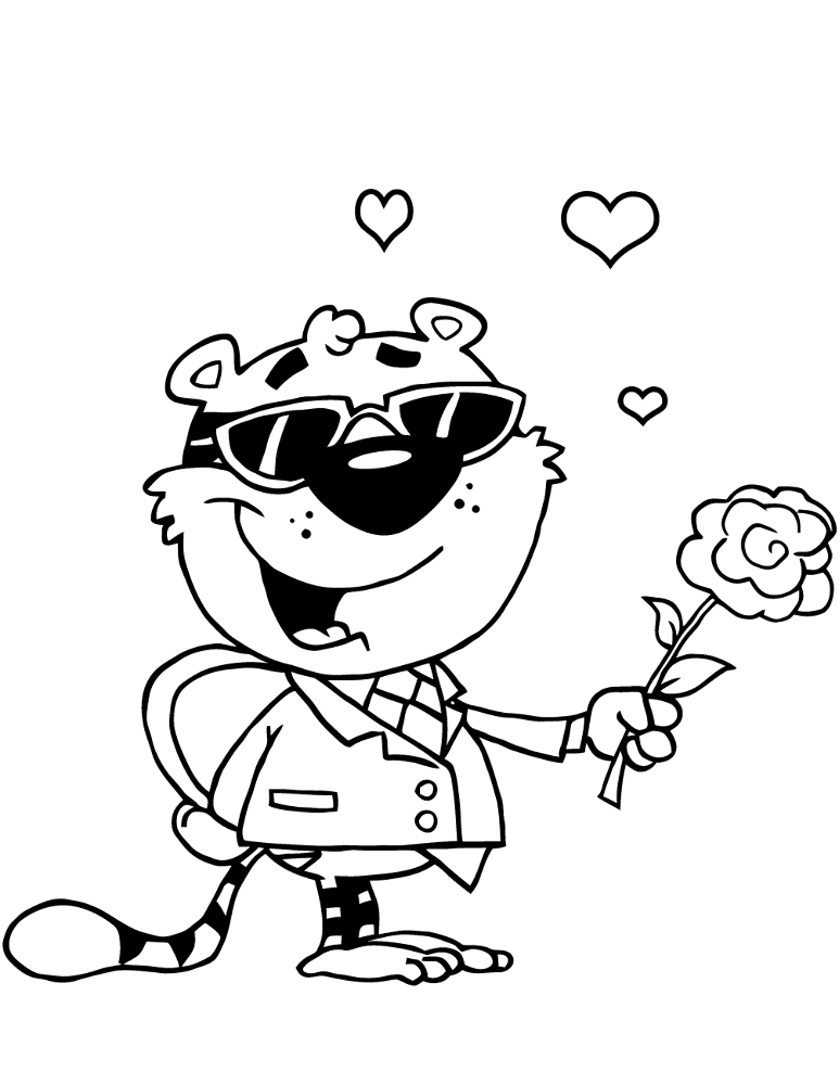 Romantic Tiger With Flower And Gift Coloring Page Md Coloring Page — Free Printable — free printable coloring page
