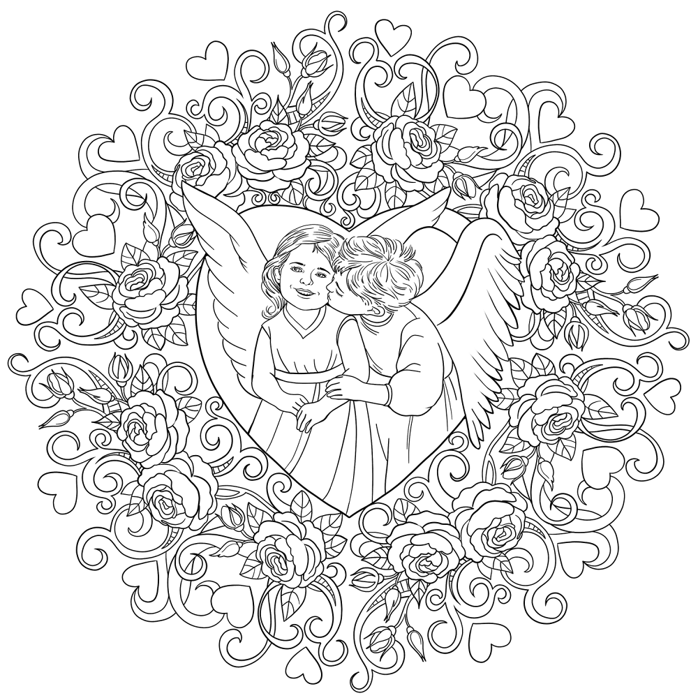 St Valentine Mandala With Two Angels Coloring Page Md Coloring Page — Free Printable — free printable coloring page