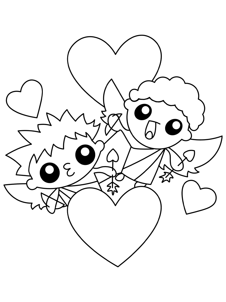 Valentine Cupids And Hearts Md Coloring Page — Free Printable — free printable coloring page