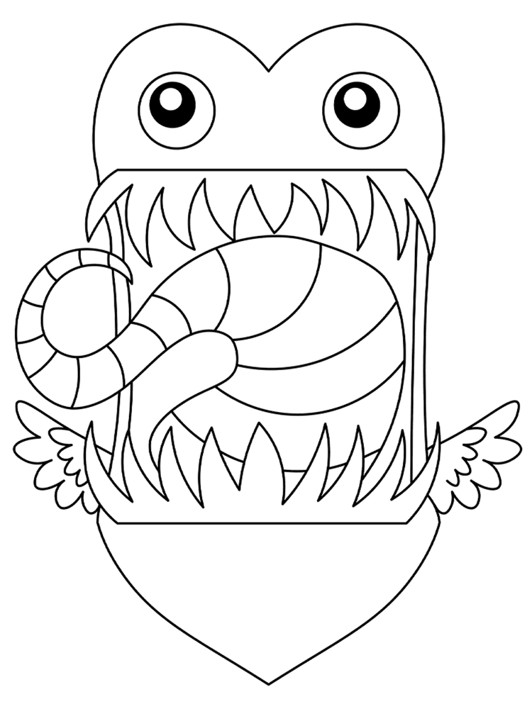 Valentine Heart Monster With Candy Md Coloring Page — Free Printable — free printable coloring page