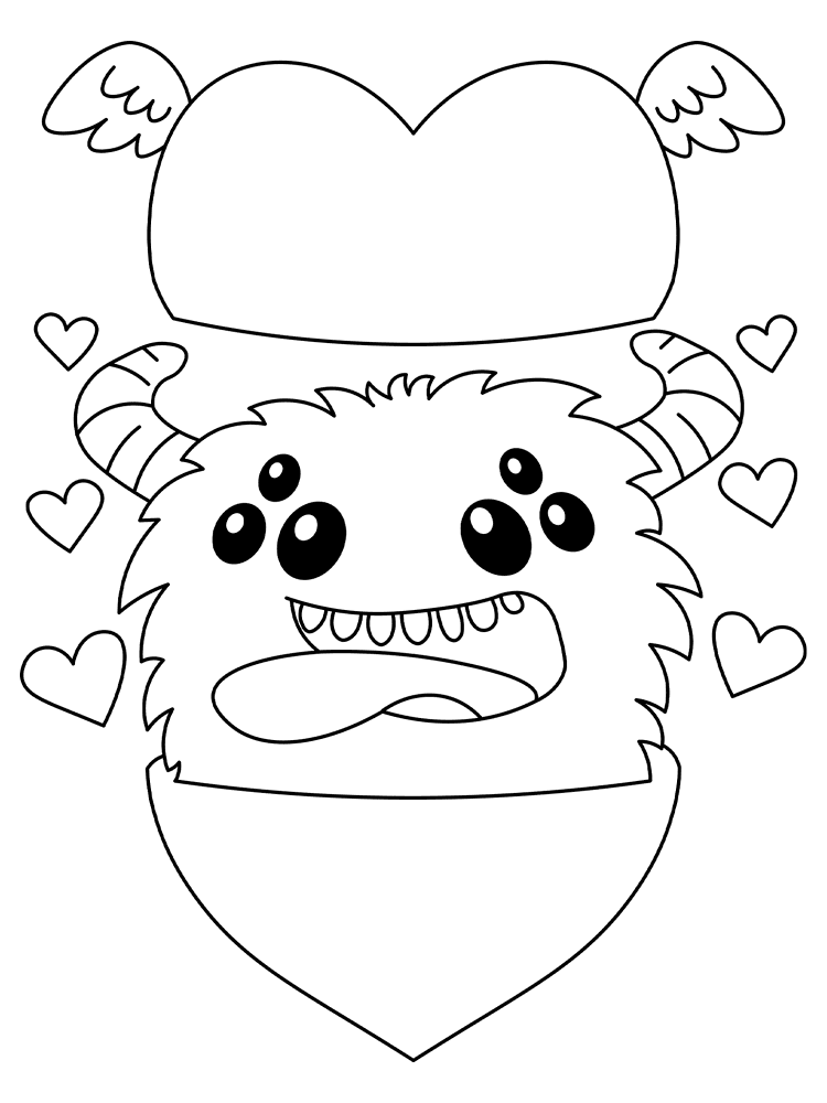 Valentine Heart Monster With Wings Md Coloring Page — Free Printable — free printable coloring page