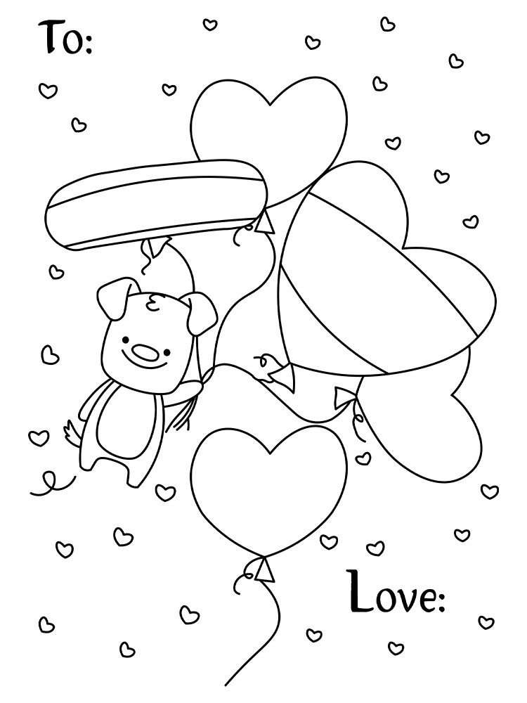Valentine Puppy With Heart Balloons Md Coloring Page — Free Printable — free printable coloring page