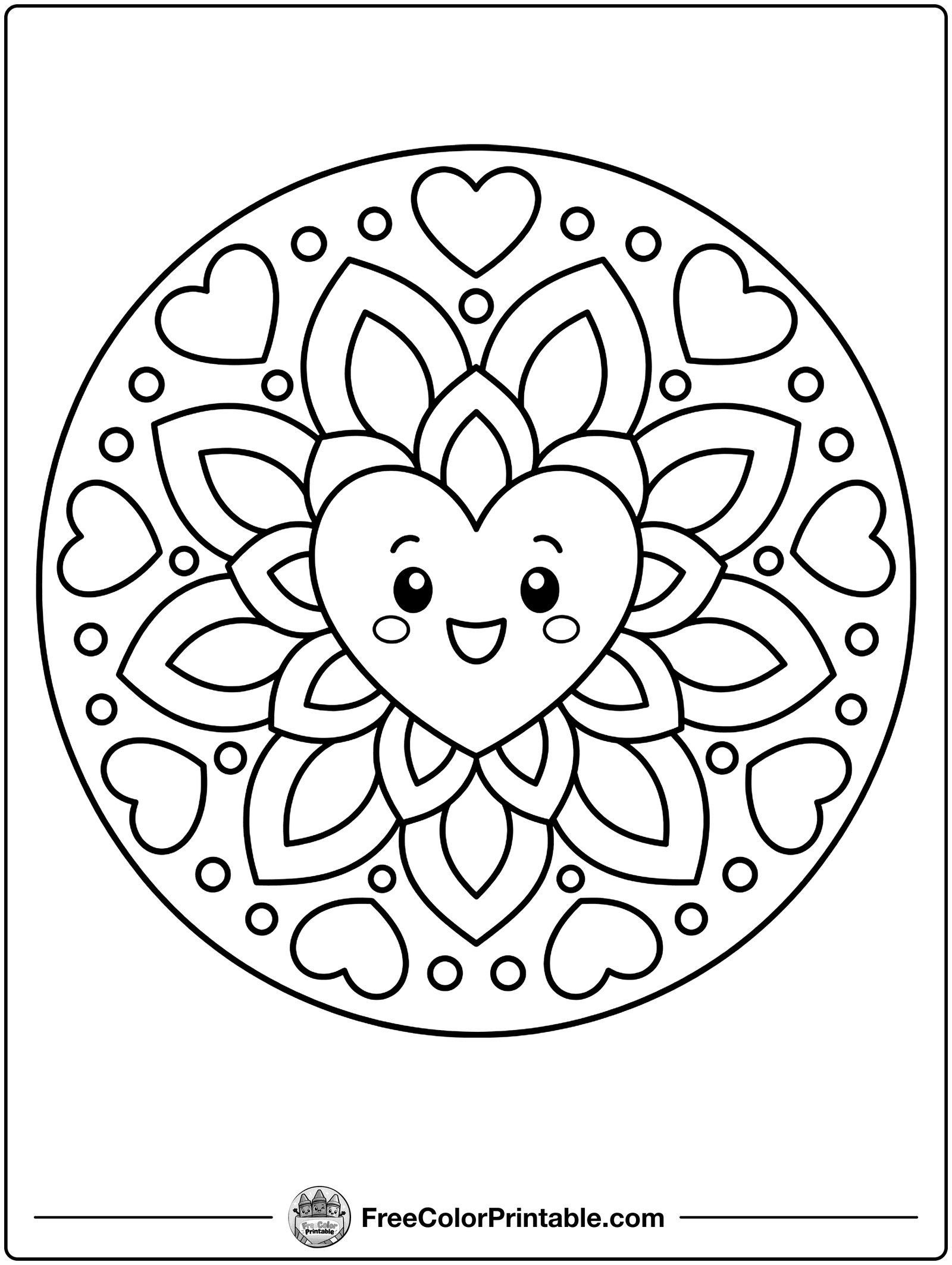 Heart Flower Mandala Coloring Page — free color printable
