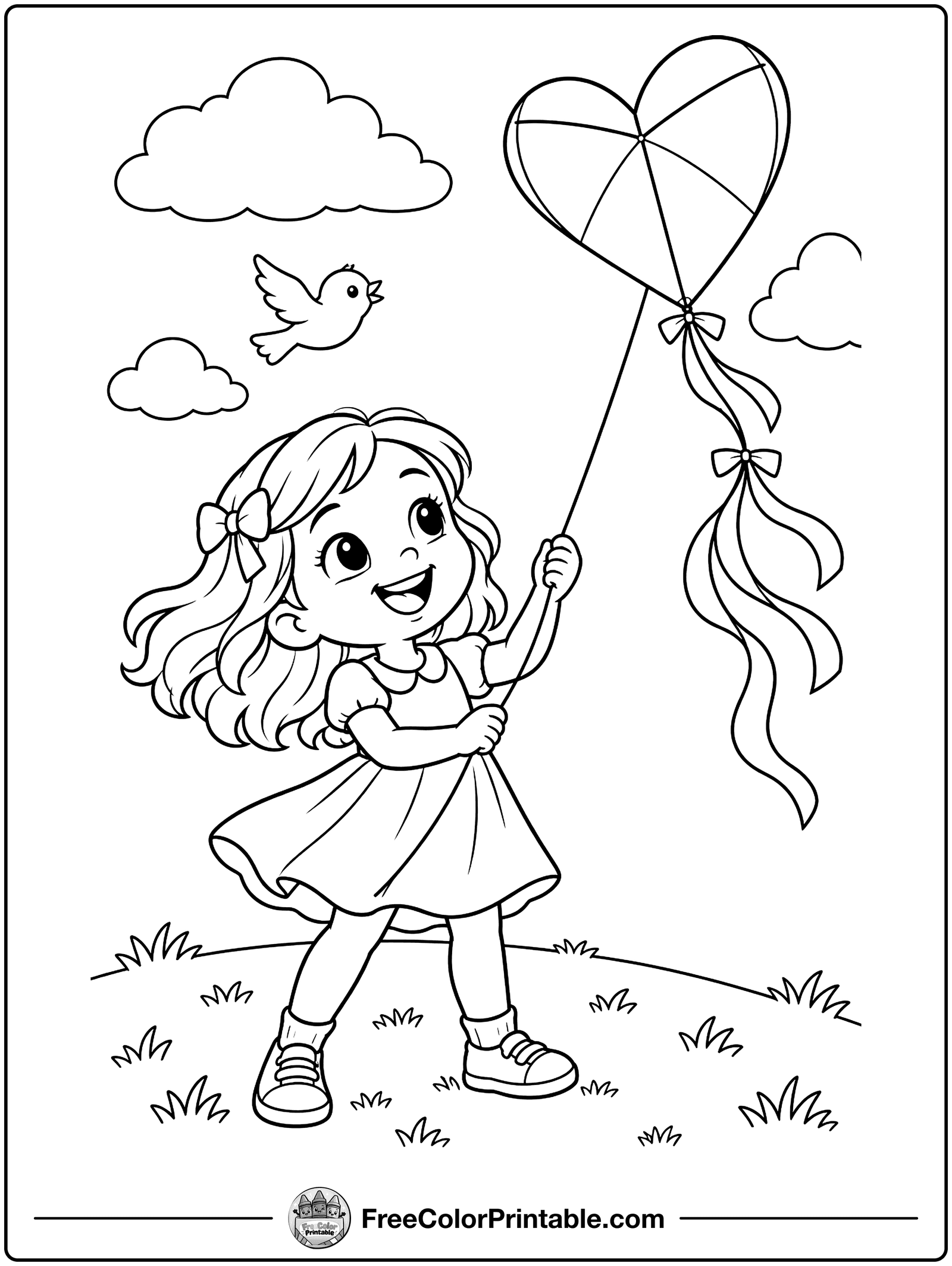 Heart-Shaped Kite Day Coloring Page — free color printable