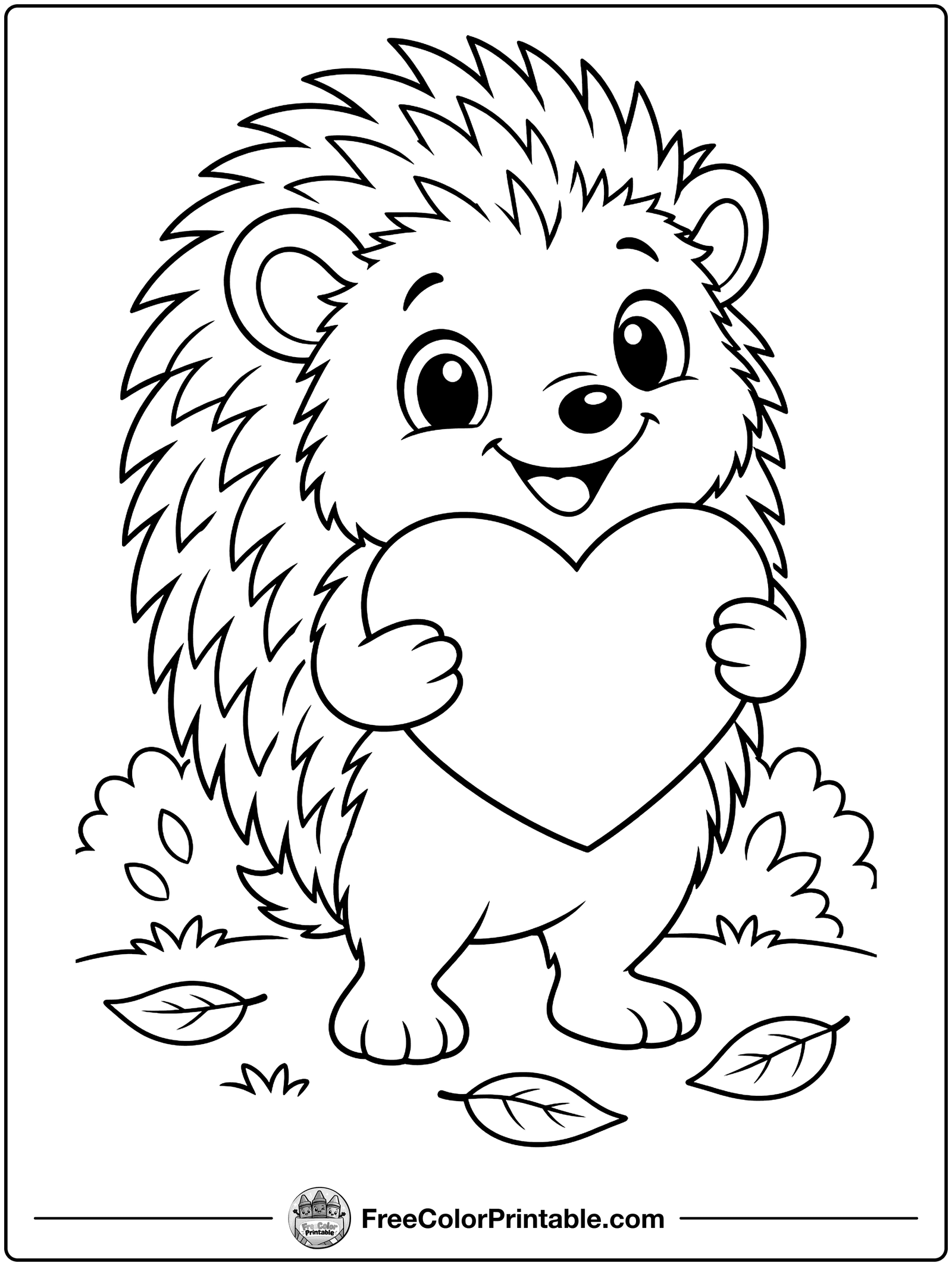 Hedgehog Hugging a Heart Coloring Page — free color printable