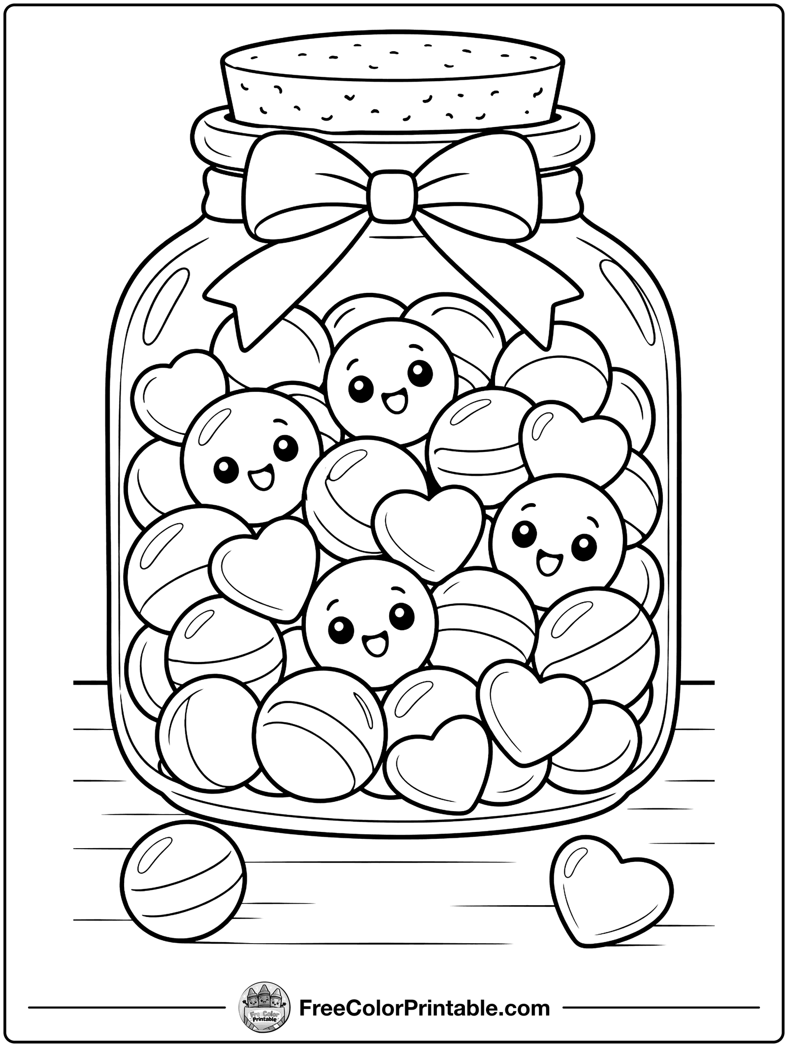 Jar of Valentine Treats Coloring Page — free color printable