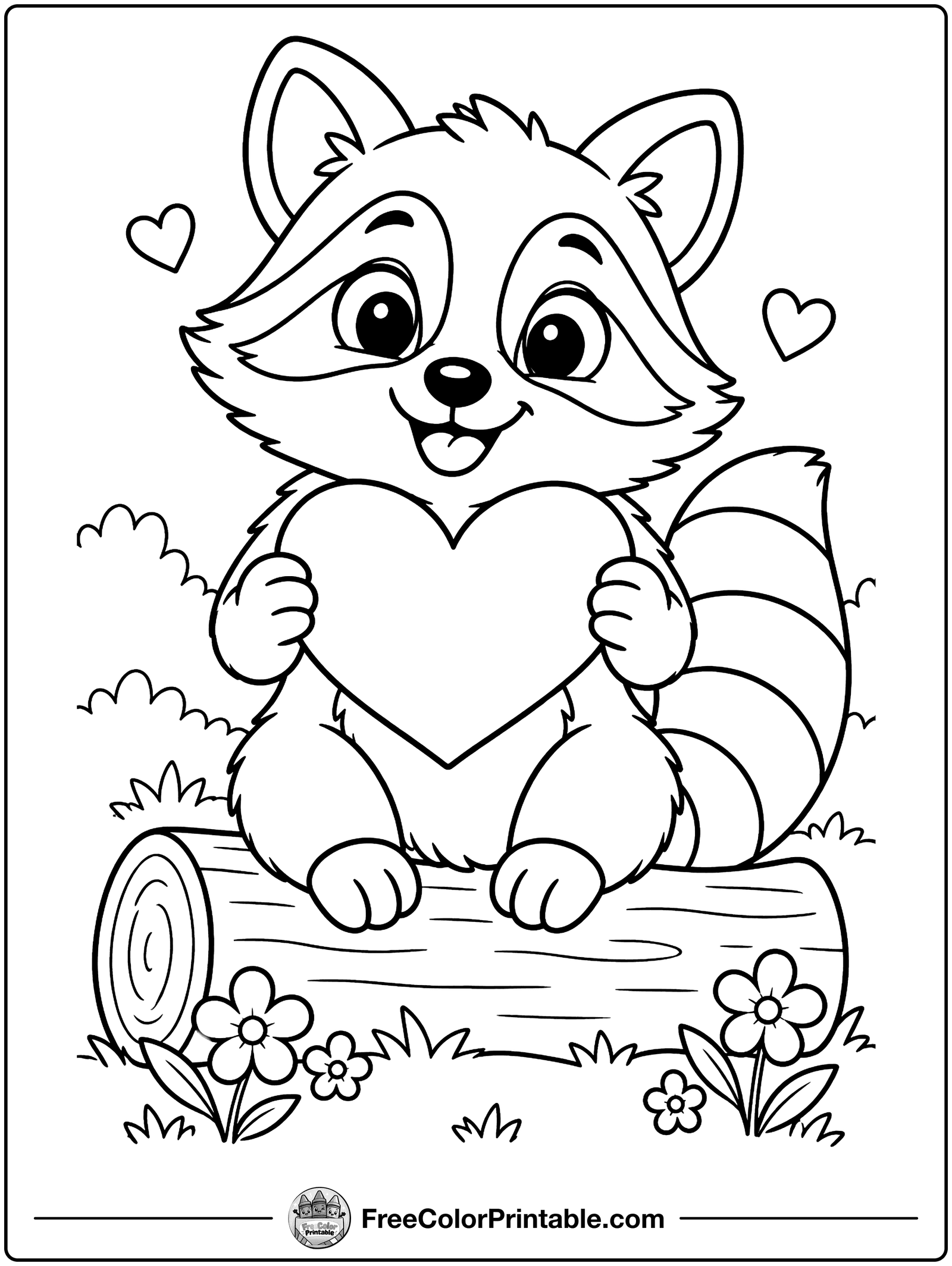 Raccoon Holding a Valentine Coloring Page — free color printable