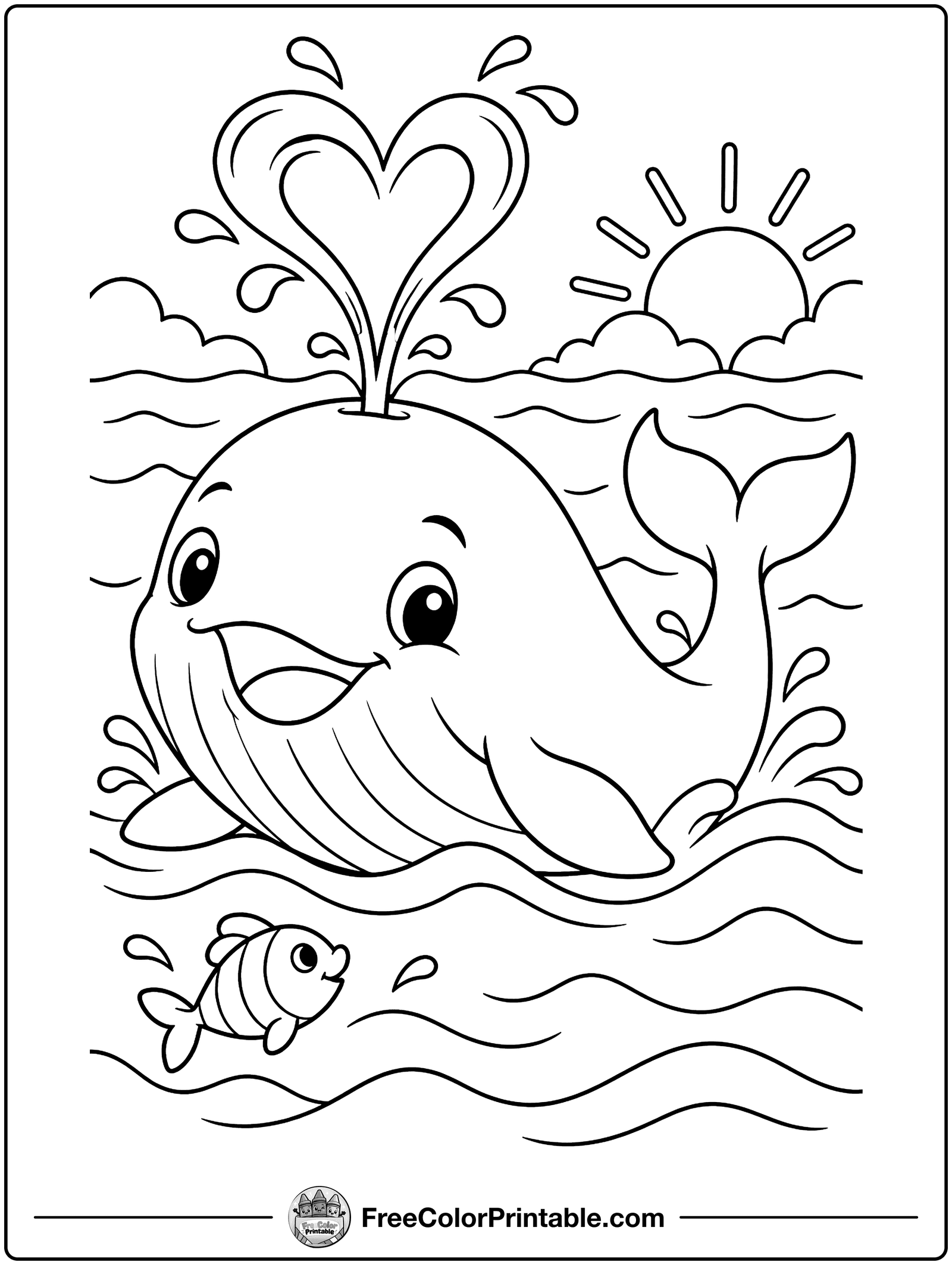 Whale with a Heart Spout Coloring Page — free color printable
