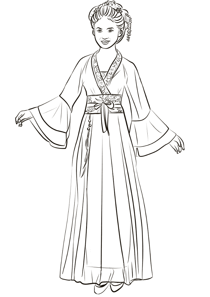 Chinese Woman Wearing Traditional Hanfu Wedding Dresses Coloring Page Md Coloring Page — Free Printable — free printable coloring page