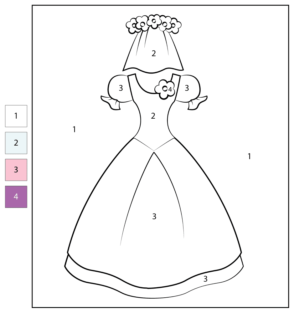 Color By Number Wedding Dress Coloring Page Md Coloring Page — Free Printable — free printable coloring page