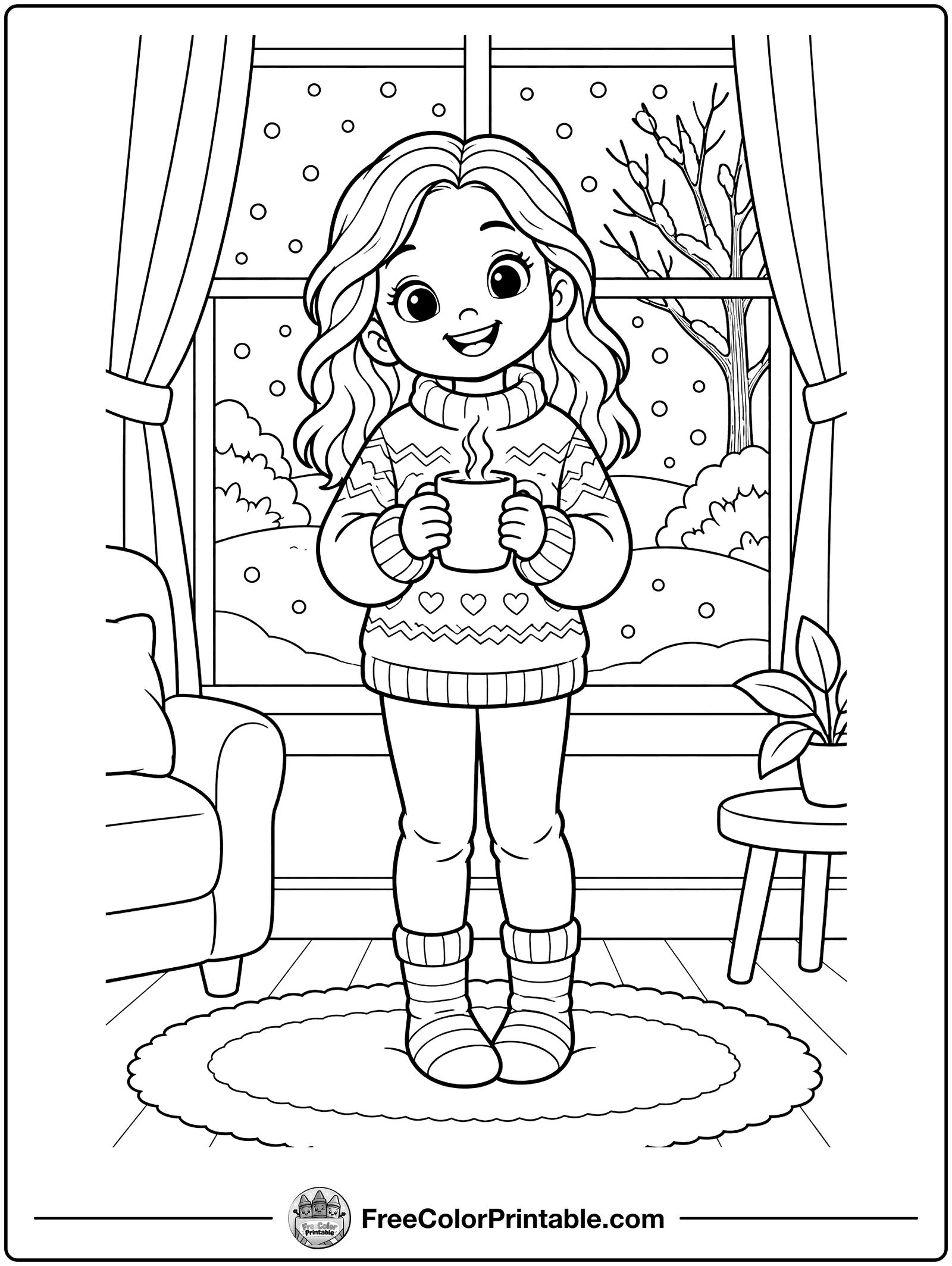 Hot Chocolate Snow Day Coloring Page — free color printable