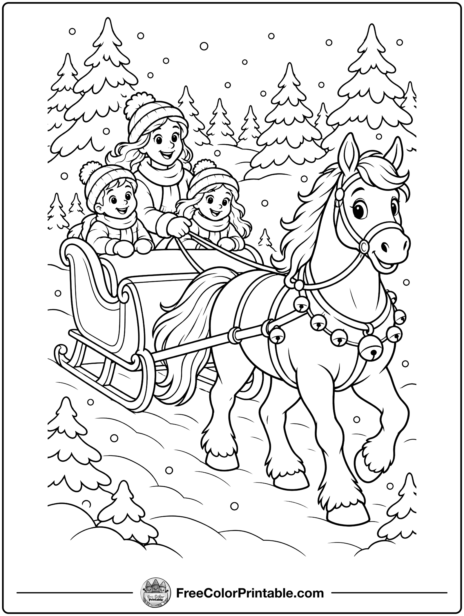 Sleigh Ride Through the Snow Coloring Page — free color printable